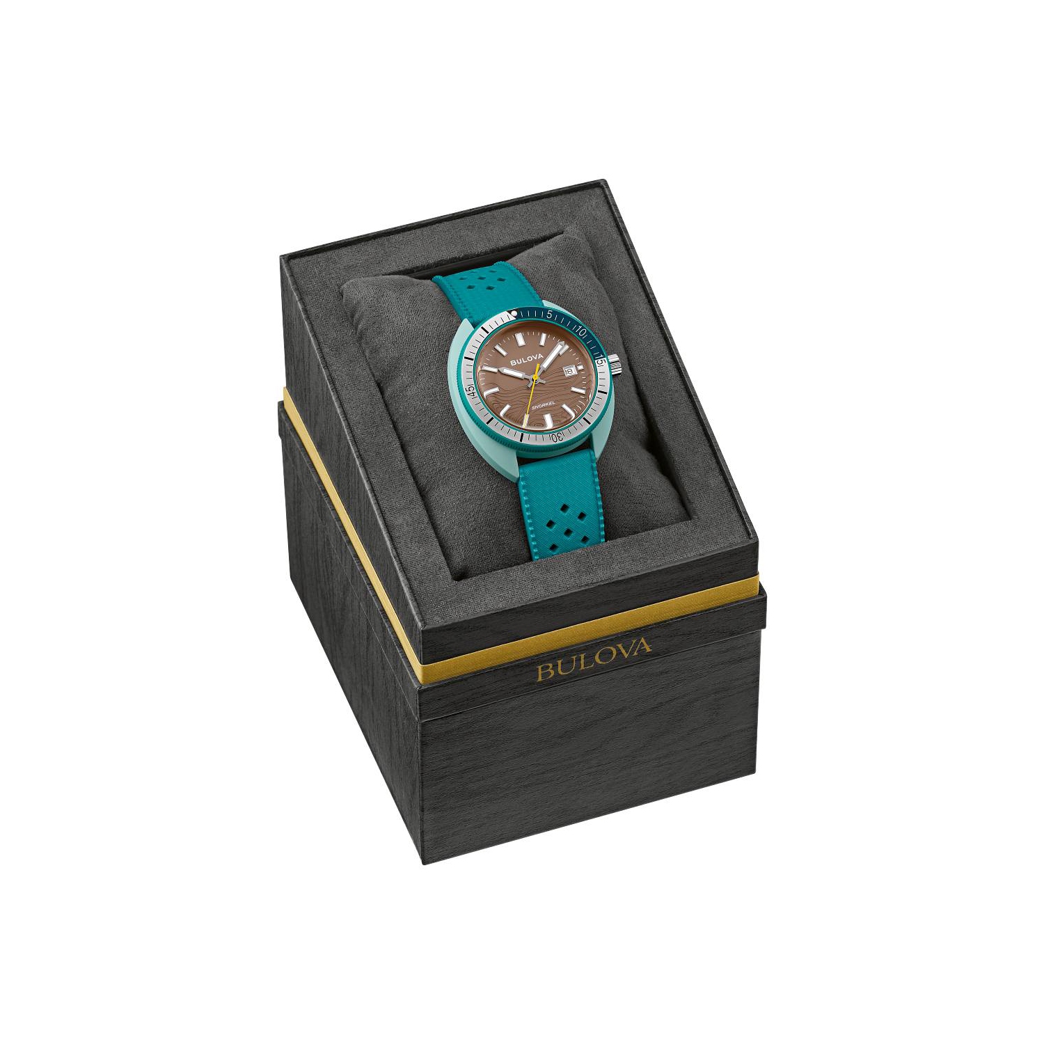 Bulova Mens Snorkel Quartz Watch 41mm Green Hybrid-Ceramic Case Green HNBR Rubber Strap with Brown Dial