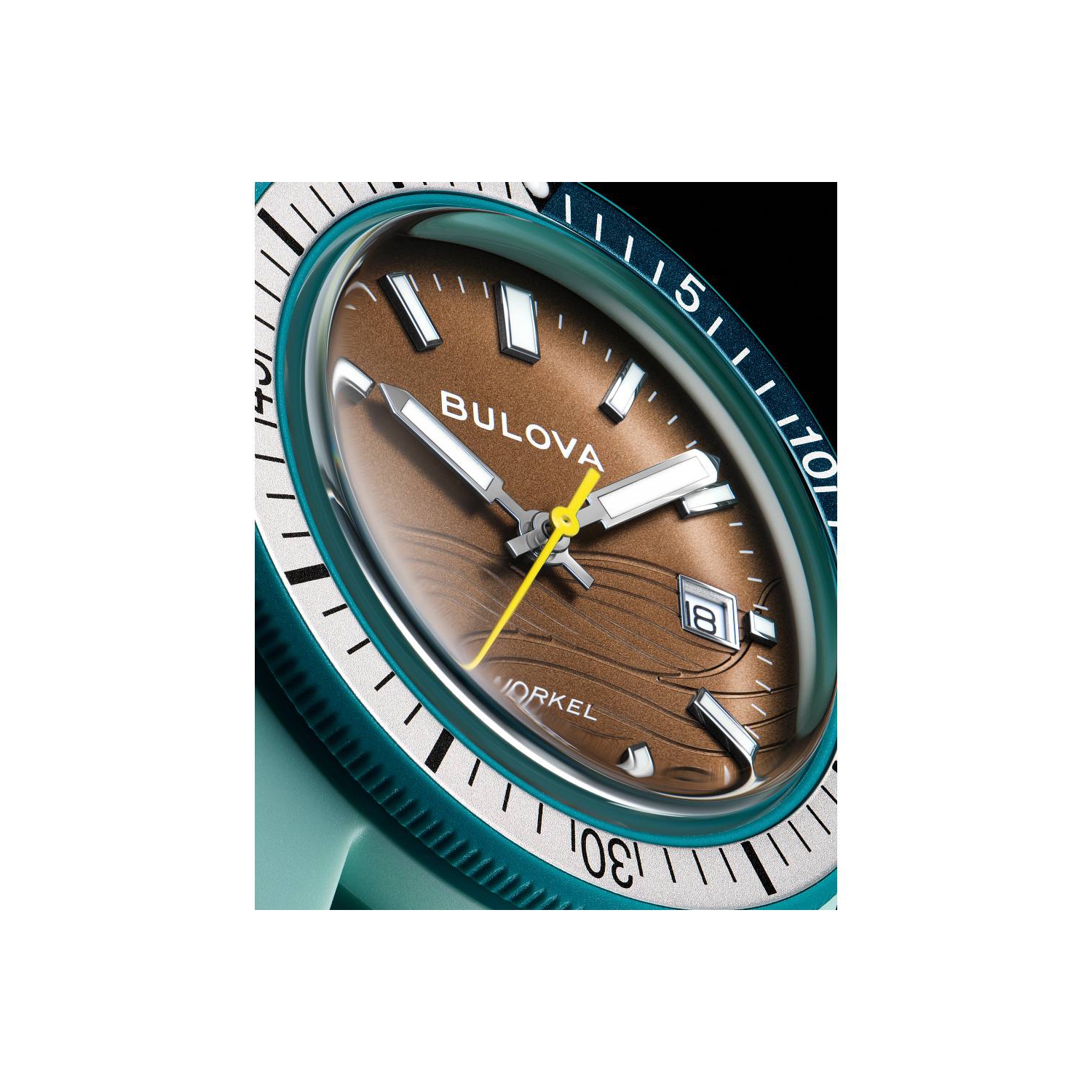 Bulova Mens Snorkel Quartz Watch 41mm Green Hybrid-Ceramic Case Green HNBR Rubber Strap with Brown Dial