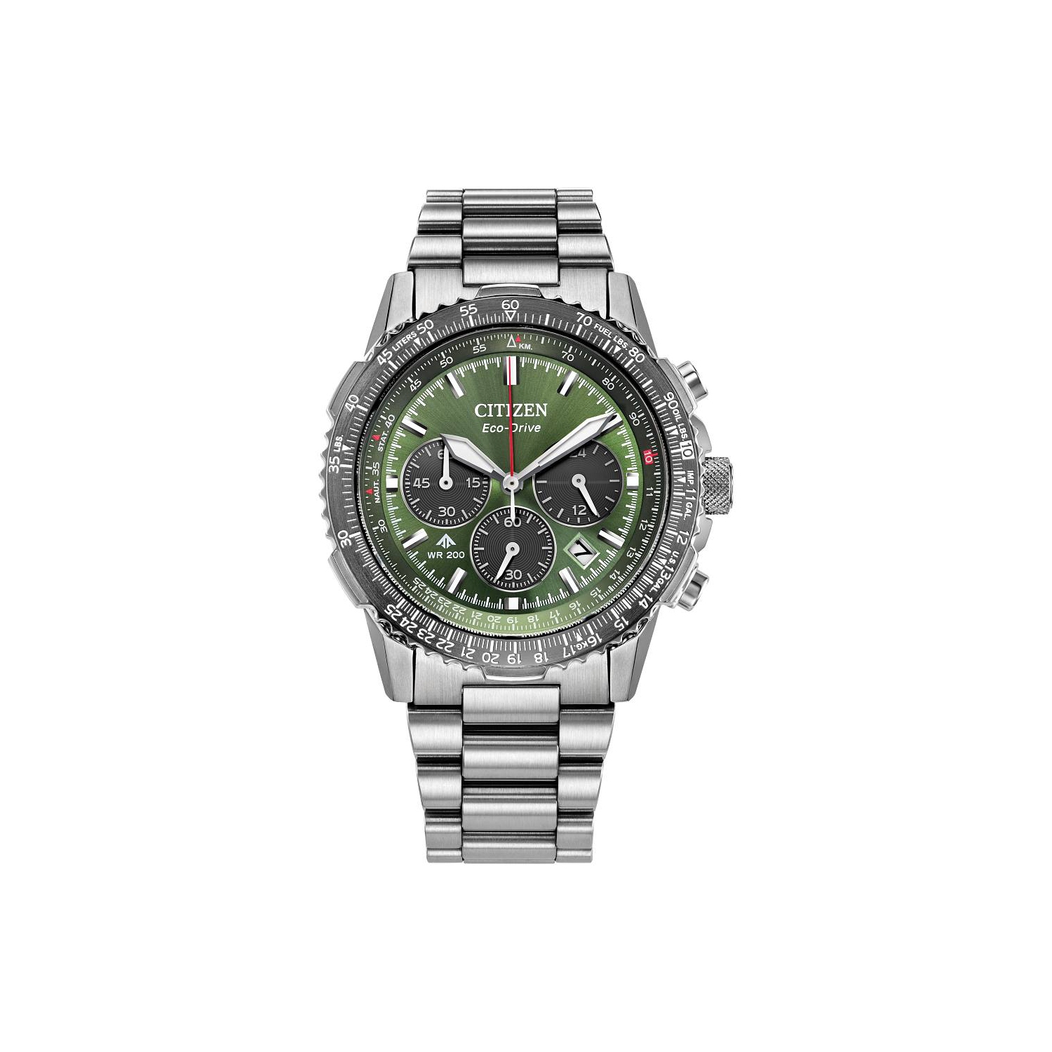 Citizen Mens Promaster Navihawk Eco-Drive Watch 40mm Silver-Tone Stainless Steel Case and Bracelet with Khaki Dial