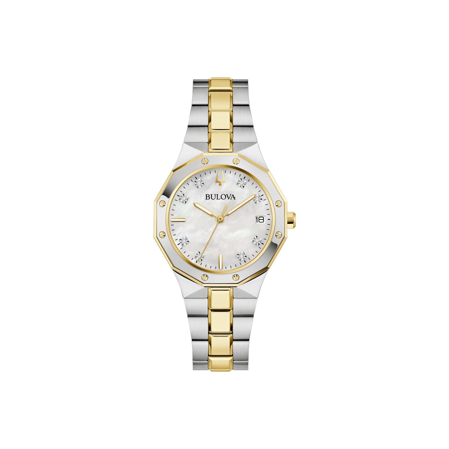 Montre à quartz pour femmes Prestige 32&nbsp;mm de Bulova avec boîtier et bracelet en acier inoxydable bicolore et cadran blanc