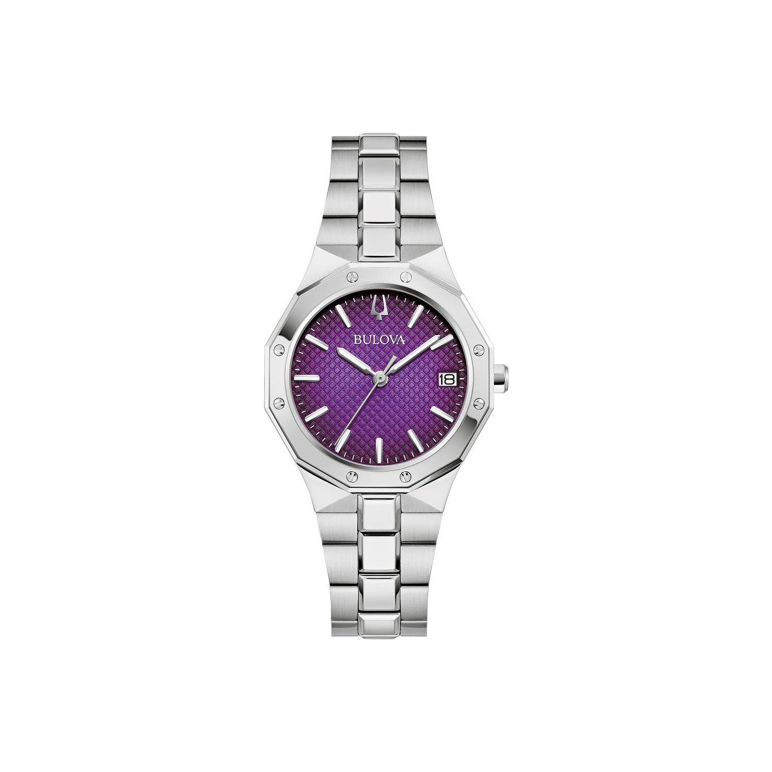 Montre à quartz pour femmes Prestige 32&nbsp;mm de Bulova avec boîtier et bracelet en acier inoxydable argenté et cadran violet