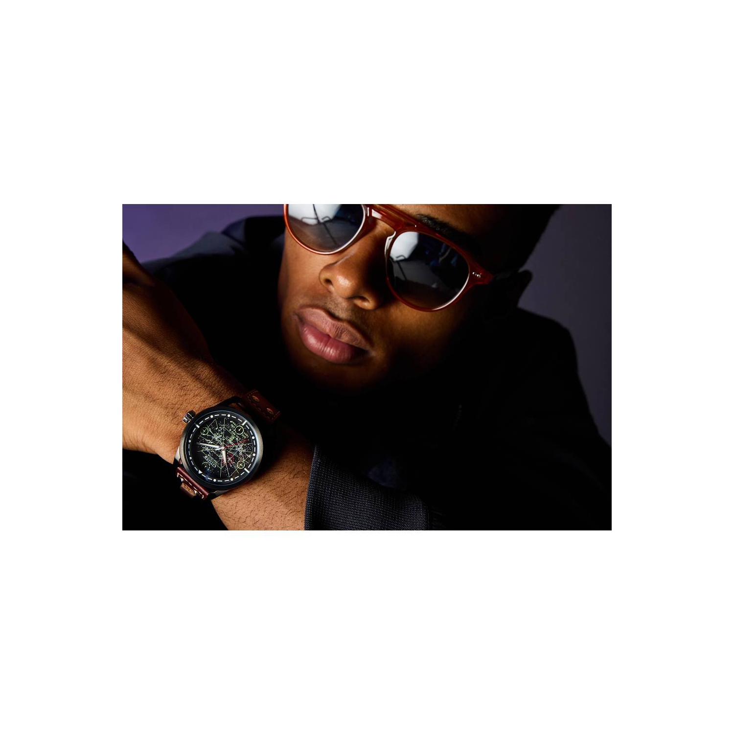 Star Wars Mens Tie Fighter and X Wing Eco-Drive Watch 45mm Black Stainless Steel Case Brown Leather Strap with Black Dial