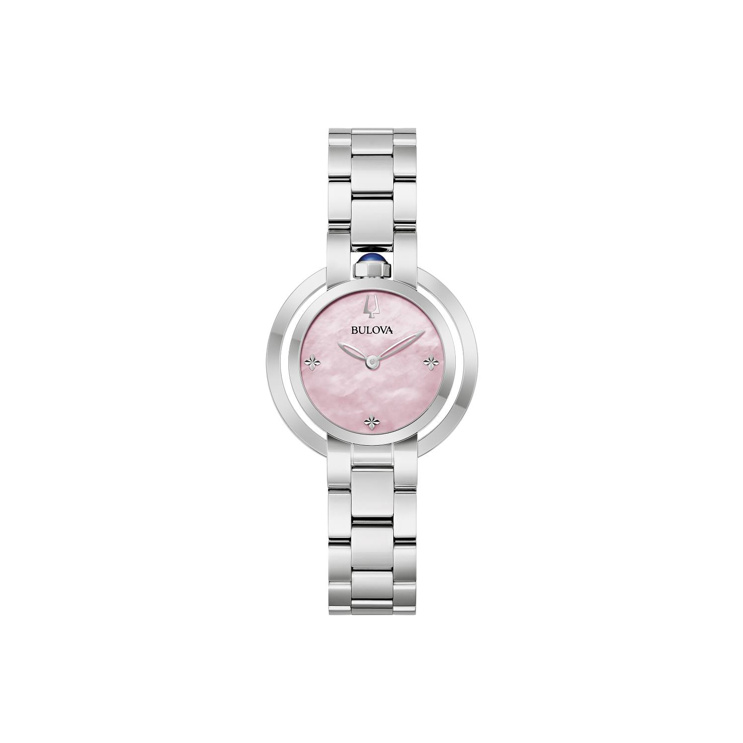 Montre à quartz pour femmes Rubaiyat de Bulova 30,5&nbsp;mm avec boîtier et bracelet en acier inoxydable argenté et cadran nacré rose