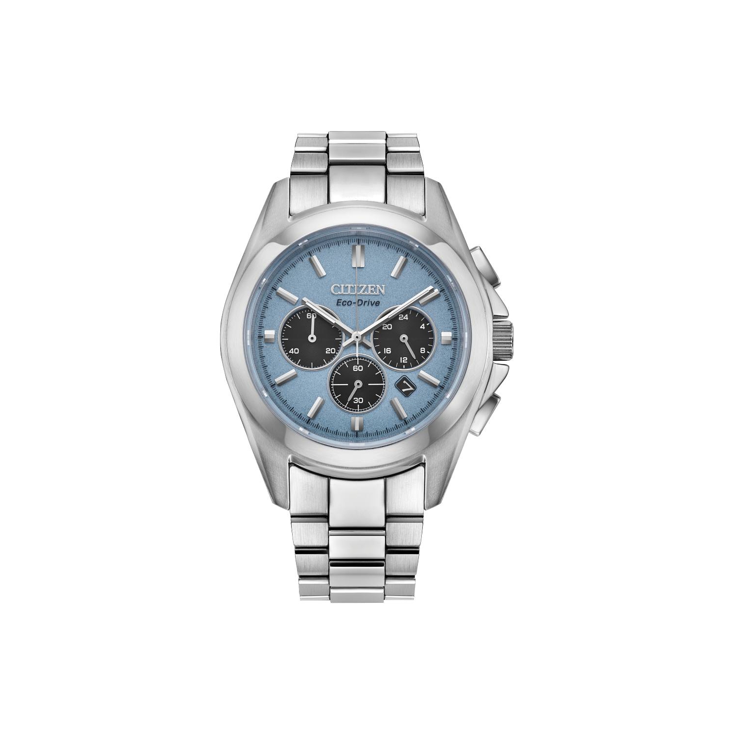 Citizen Mens Sport Luxury Eco-Drive Watch 40.5mm Silver-Tone Stainless Steel Case and Bracelet with Light Blue Dial