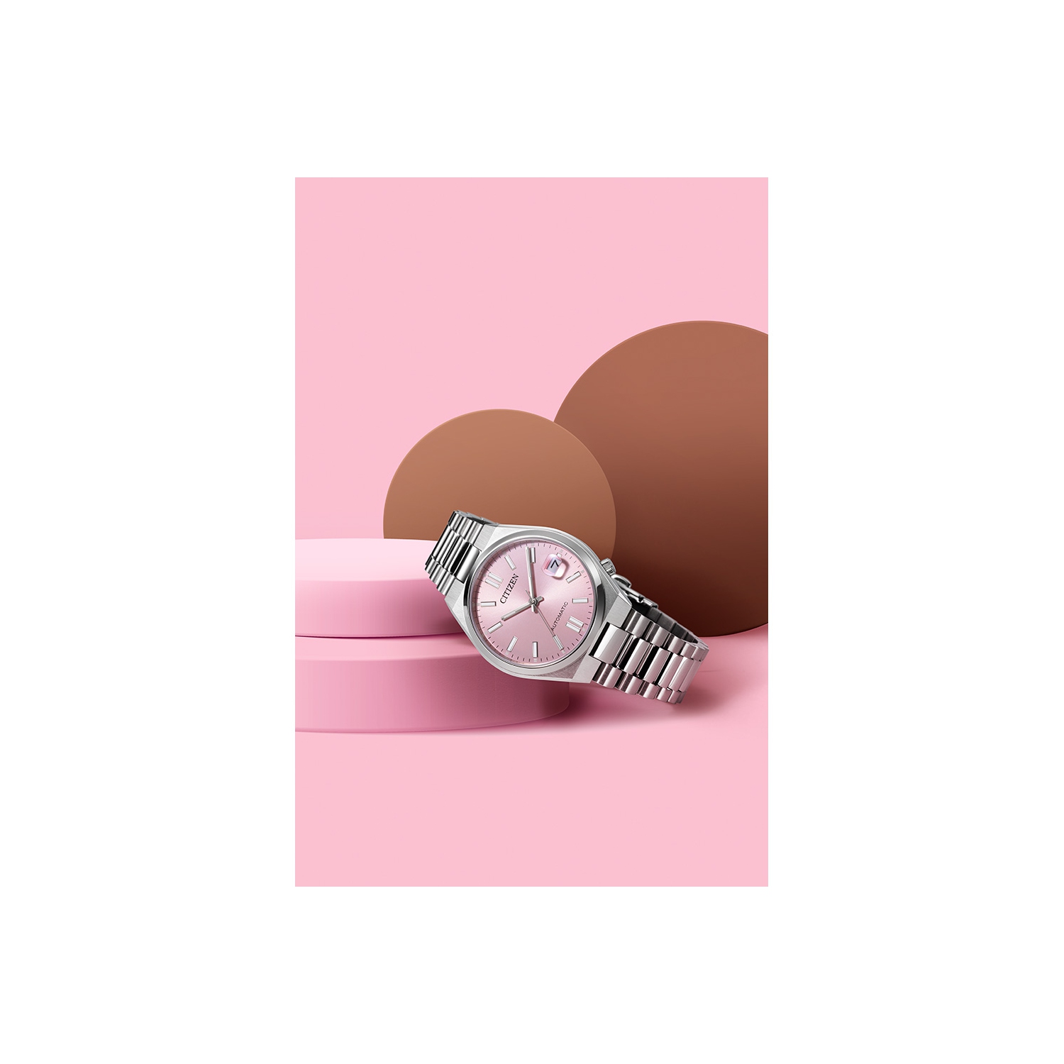 Citizen Unisex Tsuyosa 37Mm Automatic Watch 37mm Silver-Tone Stainless Steel Case and Bracelet with Pink Dial