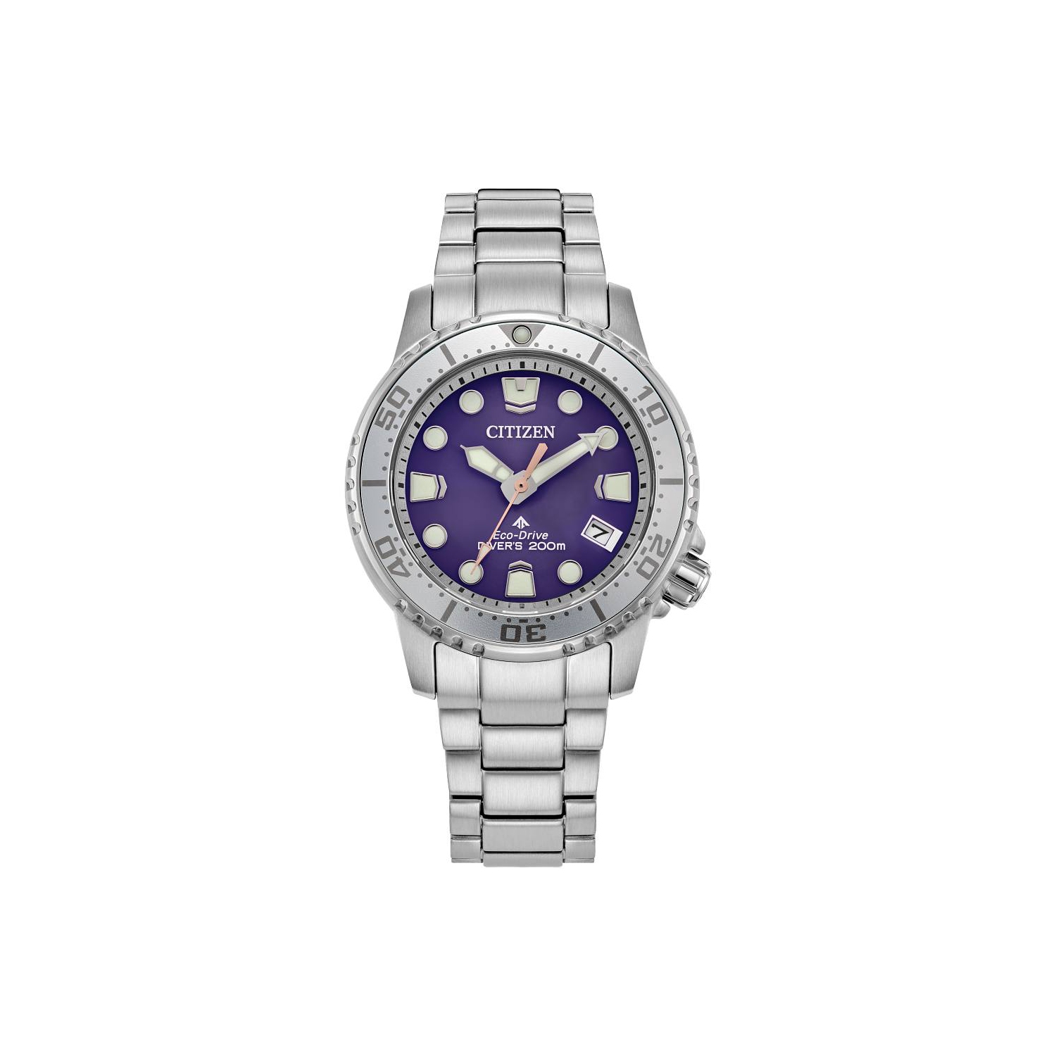 Montre pour femmes Promaster Dive Eco-Drive 36,5&nbsp;mm avec boîtier et bracelet en acier inoxydable argenté et cadran violet de Citizen
