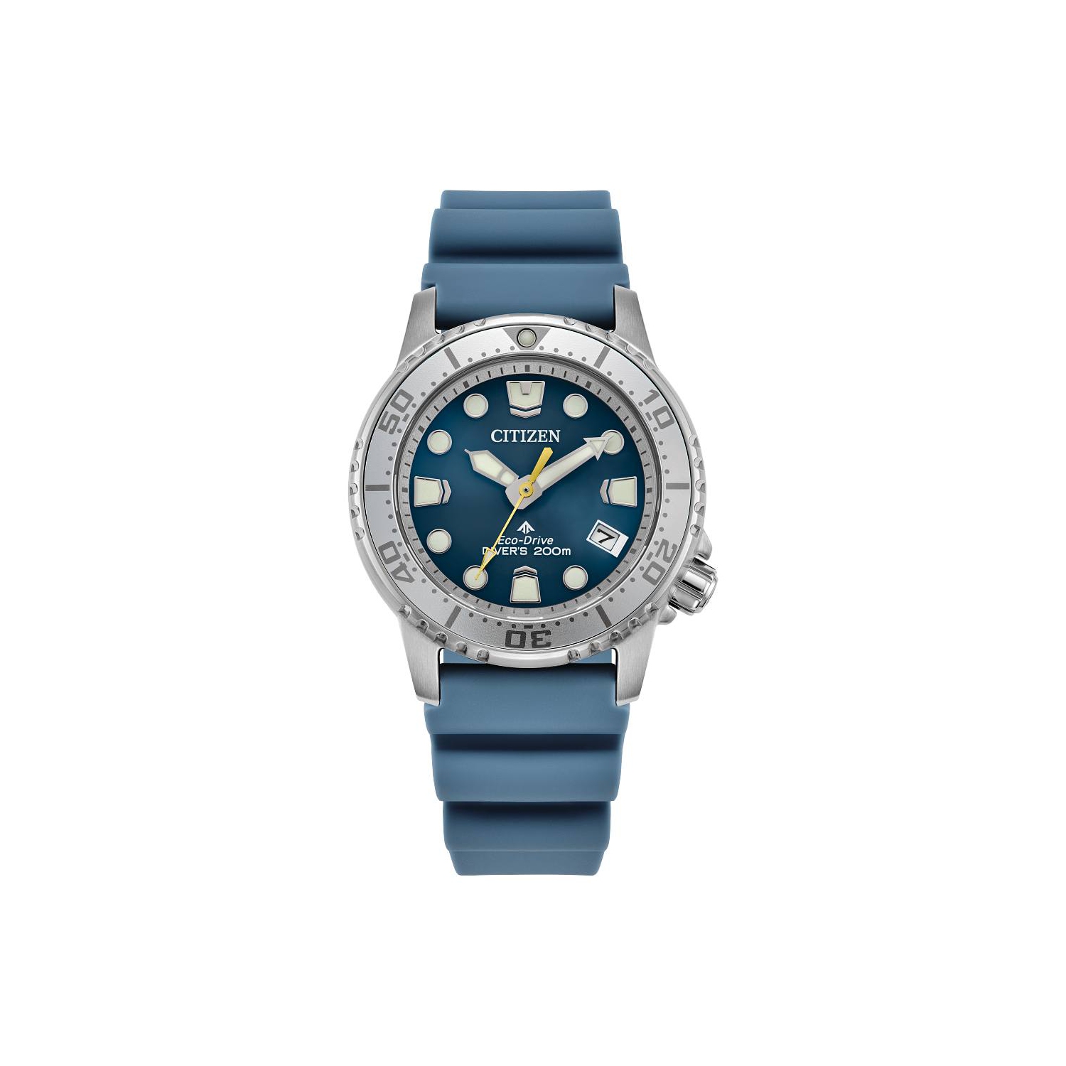 Montre pour femmes Promaster Dive Eco-Drive 36,5&nbsp;mm boîtier inox argenté bracelet polyuréthane bleu clair/cadran bleu de Citizen