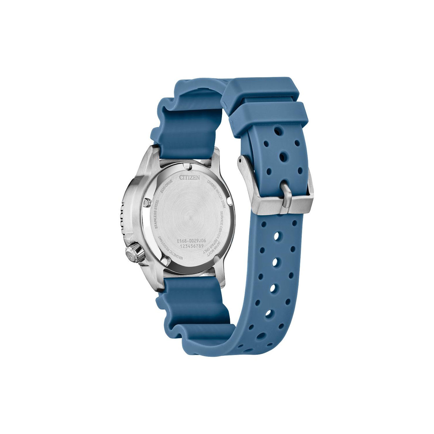 Montre pour femmes Promaster Dive Eco-Drive 36,5&nbsp;mm boîtier inox argenté bracelet polyuréthane bleu clair/cadran bleu de Citizen