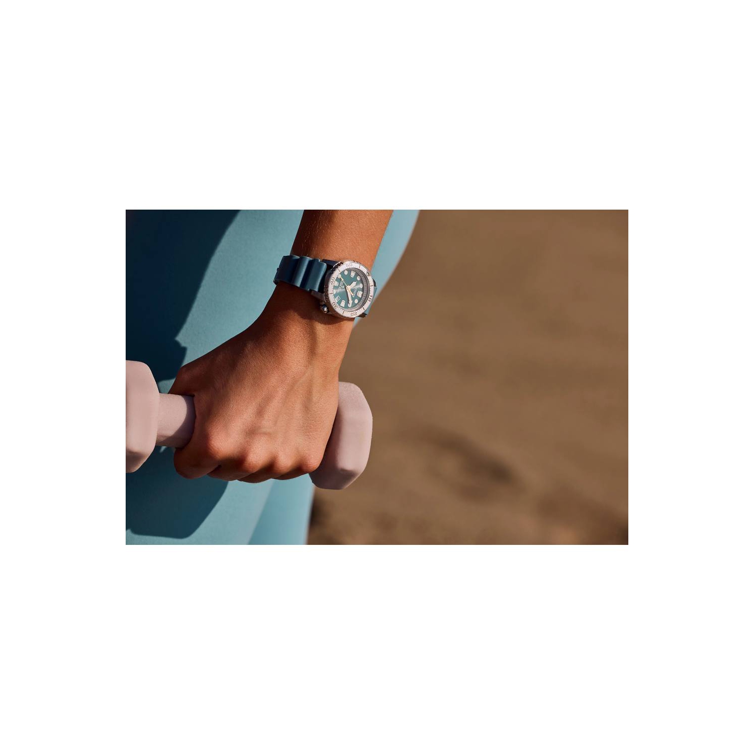 Montre pour femmes Promaster Dive Eco-Drive 36,5&nbsp;mm boîtier inox argenté bracelet polyuréthane bleu clair/cadran bleu de Citizen