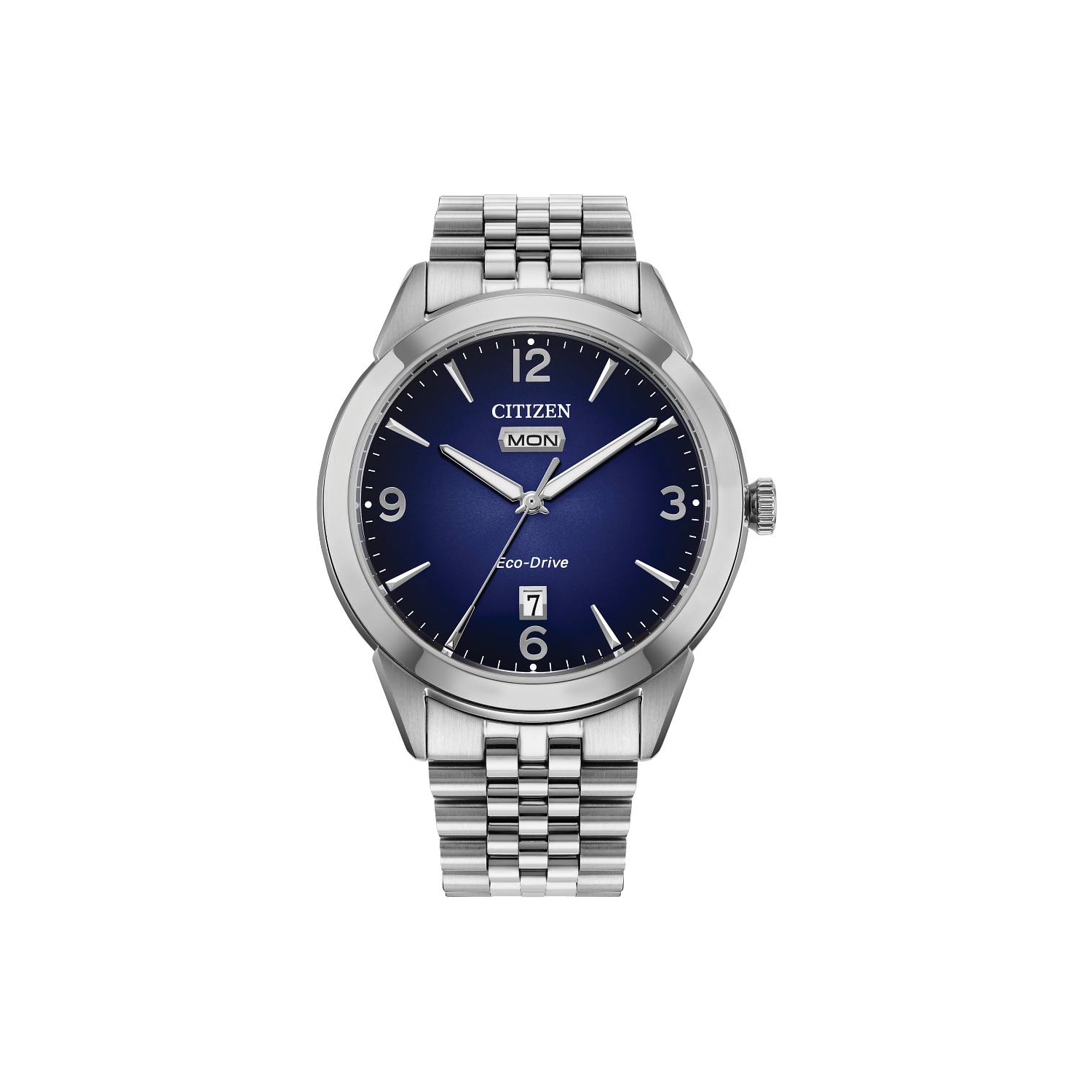 Citizen Mens Rolan Eco-Drive Watch 40.5mm Silver-Tone Stainless Steel Case and Bracelet with Blue Dial