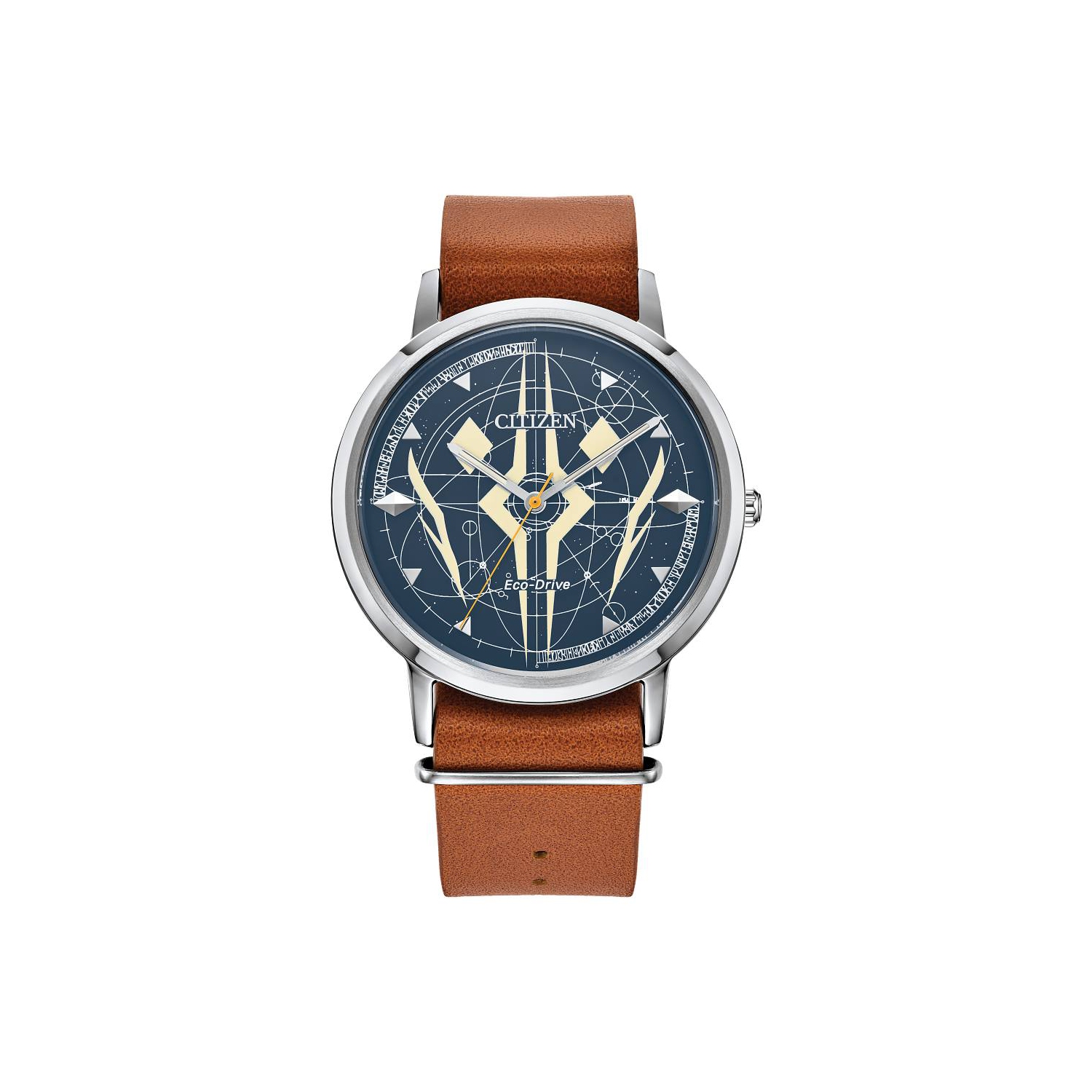 Star Wars Mens Ahsoka Tano Eco-Drive Watch 40.5mm Silver-Tone Stainless Steel Case Brown Leather Strap with Blue Dial