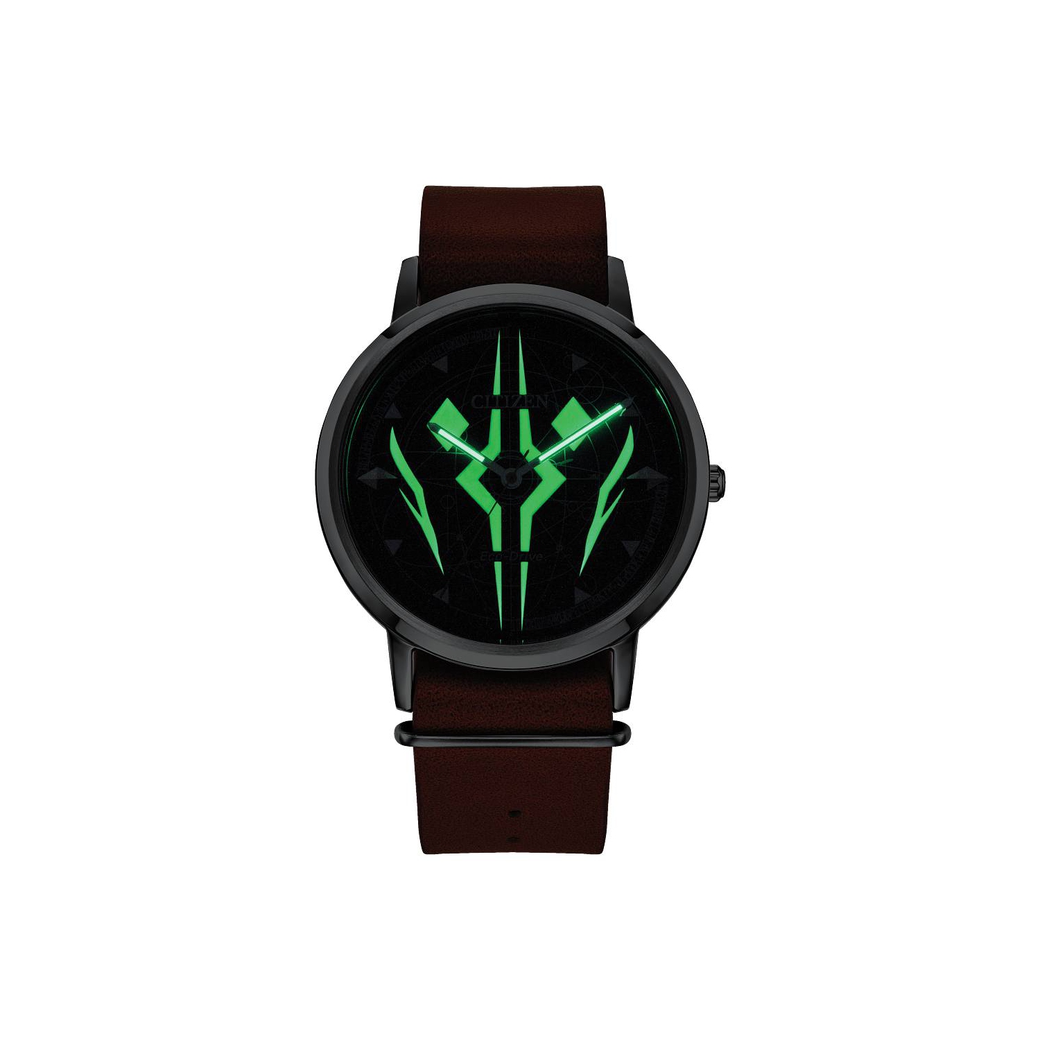 Star Wars Mens Ahsoka Tano Eco-Drive Watch 40.5mm Silver-Tone Stainless Steel Case Brown Leather Strap with Blue Dial