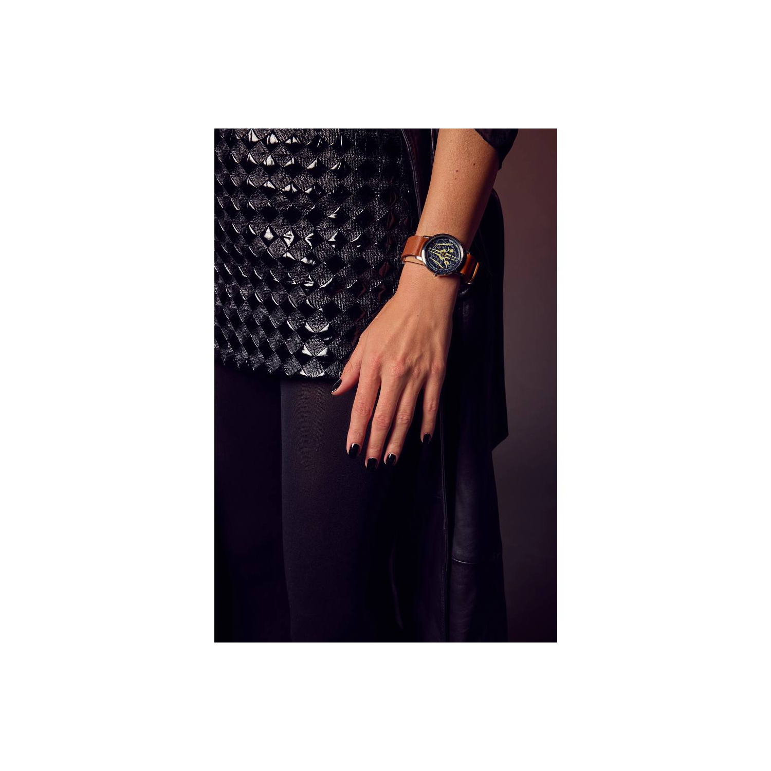 Star Wars Mens Ahsoka Tano Eco-Drive Watch 40.5mm Silver-Tone Stainless Steel Case Brown Leather Strap with Blue Dial