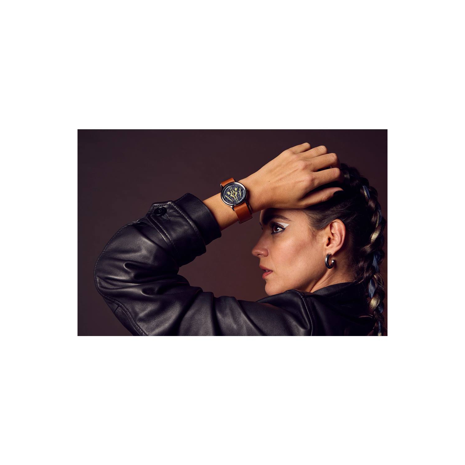 Star Wars Mens Ahsoka Tano Eco-Drive Watch 40.5mm Silver-Tone Stainless Steel Case Brown Leather Strap with Blue Dial