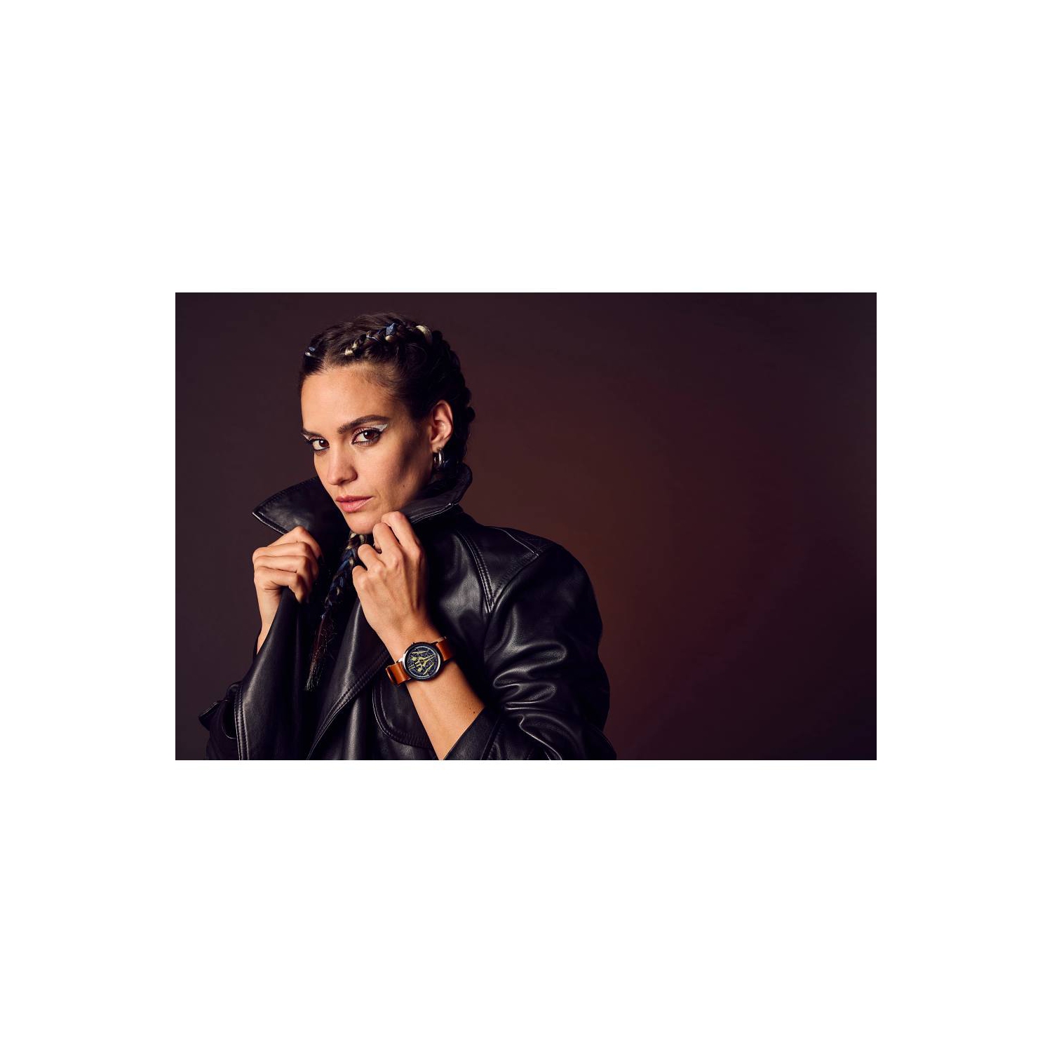 Star Wars Mens Ahsoka Tano Eco-Drive Watch 40.5mm Silver-Tone Stainless Steel Case Brown Leather Strap with Blue Dial