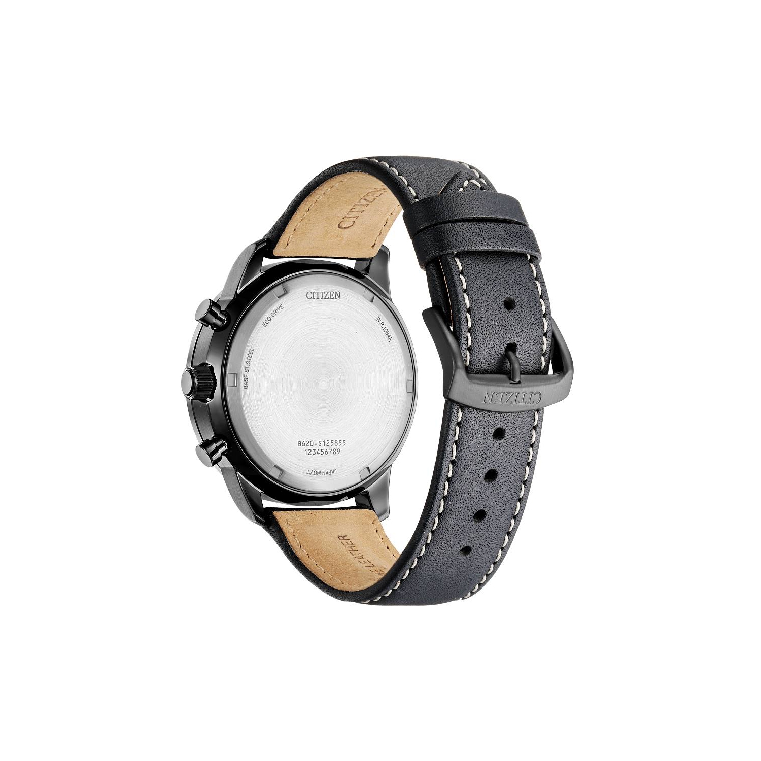 Montre sport sport décontractée Eco-Drive pour hommes de Citizen 44&nbsp;mm avec boîtier inox noir bracelet cuir noir et cadran vert