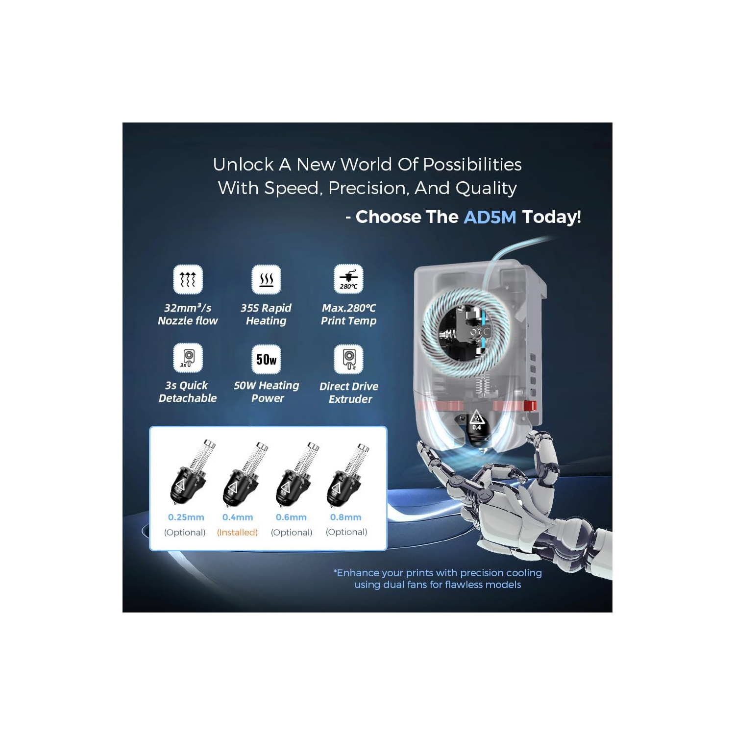 Imprimante 3D Adventurer 5&nbsp;M de Flashforge avec écran et port 600&nbsp;mm/s haute vitesse