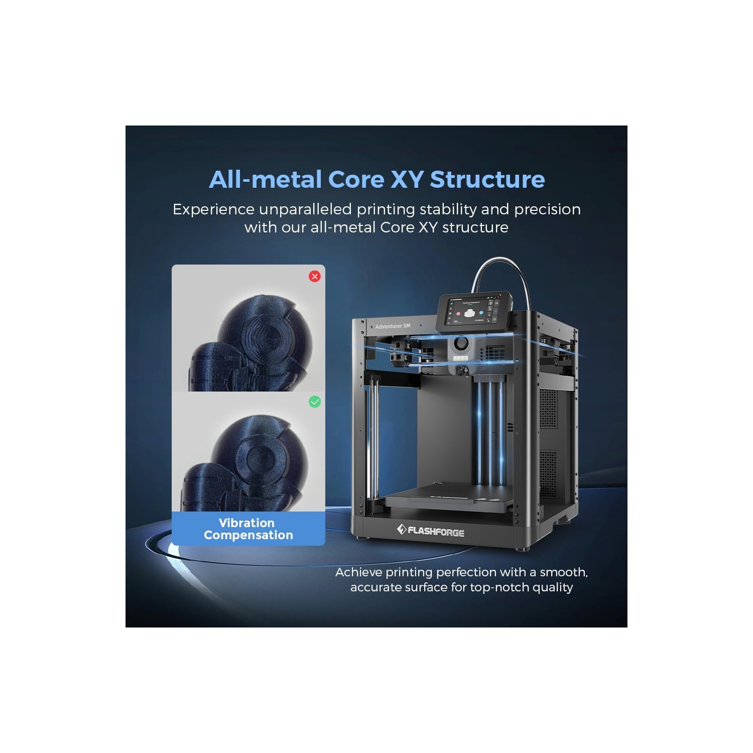 Imprimante 3D Adventurer 5&nbsp;M de Flashforge avec écran et port 600&nbsp;mm/s haute vitesse