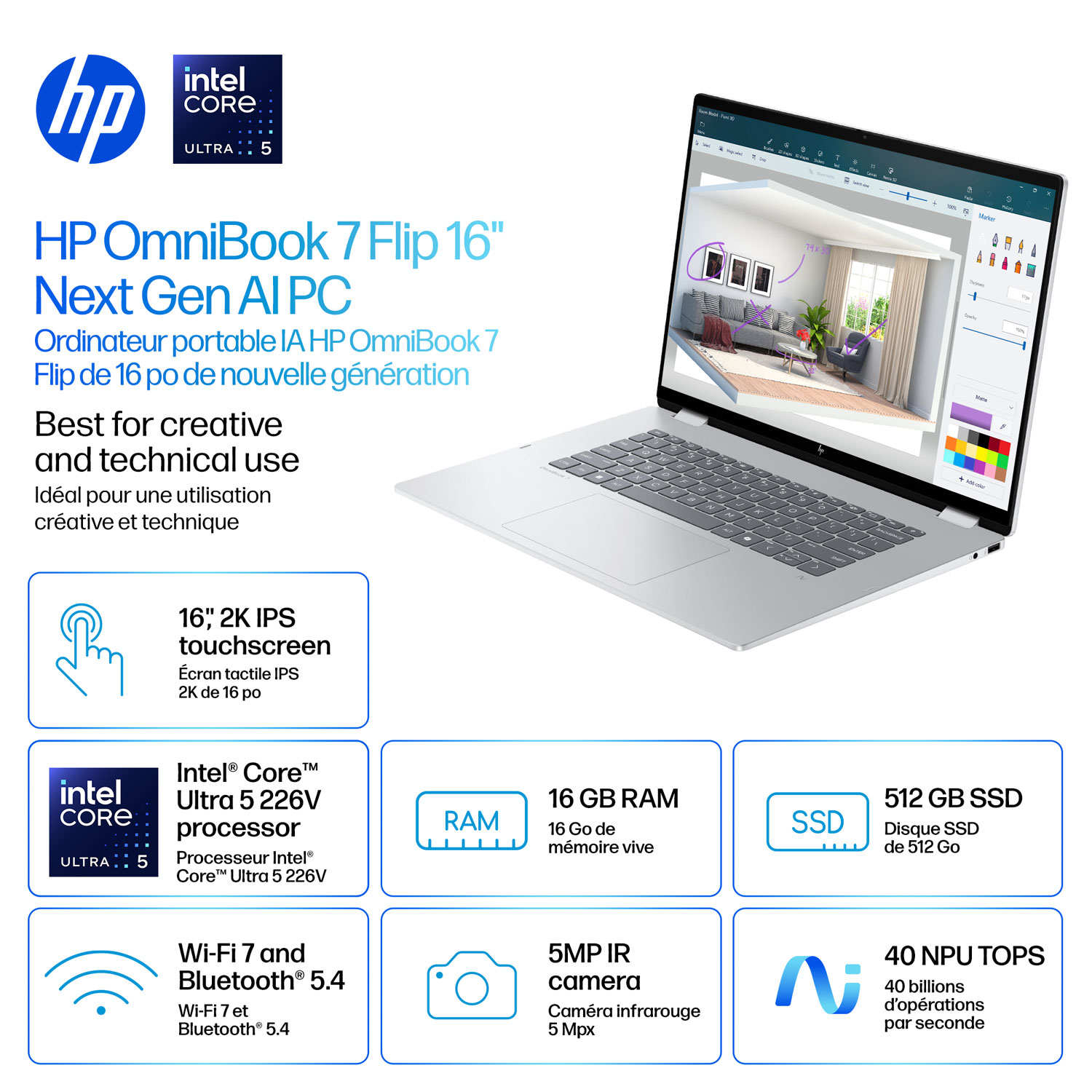 HP OmniBook 7 Flip 16" Touchscreen 2-in-1 Copilot+ PC Laptop