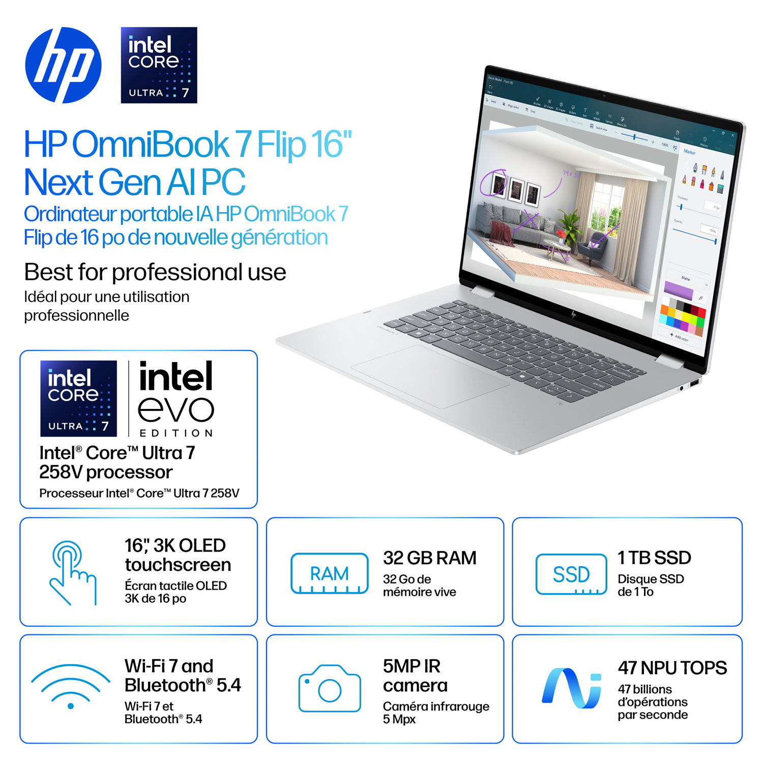 HP OmniBook 7 Flip 16" Touchscreen 2-in-1 Copilot+ PC Laptop