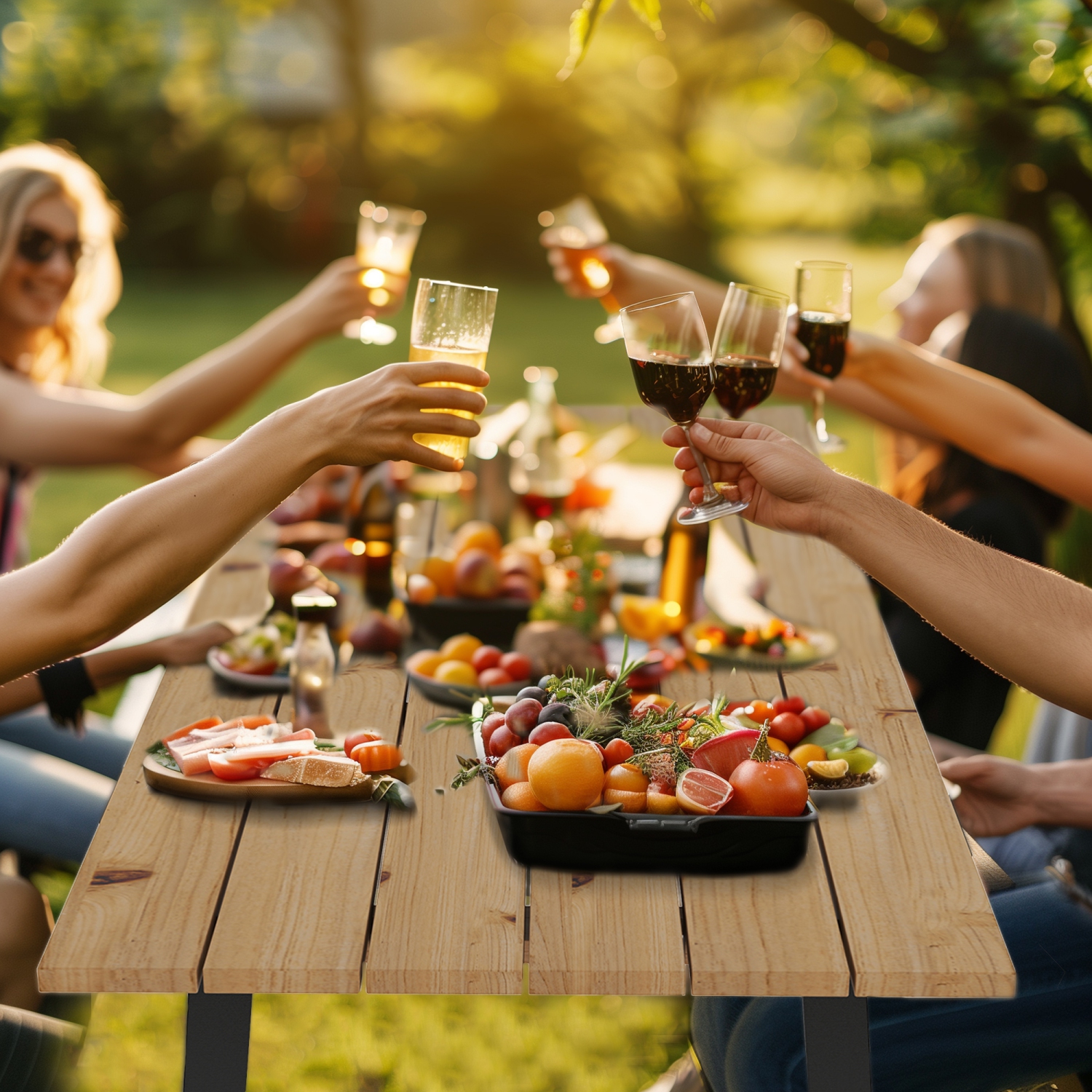 Outsunny Outdoor Picnic Table Bench Set with 2" Umbrella Hole, 5.7 FT Picnic Dining Table and 794 LBS Benches with Spruce Wood Tabletop and Steel