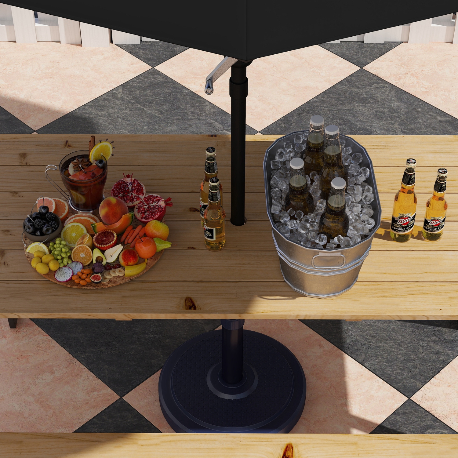 Outsunny Outdoor Picnic Table Bench Set with 2" Umbrella Hole, 5.7 FT Picnic Dining Table and 794 LBS Benches with Spruce Wood Tabletop and Steel