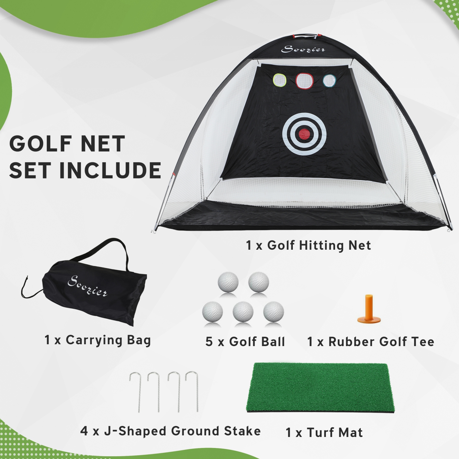 10 filet de golf 6&nbsp;pi de Soozier pour la conduite dans la cour, filet d'entraînement d'élan/d'écaillage de golf à cibles multiples, aide