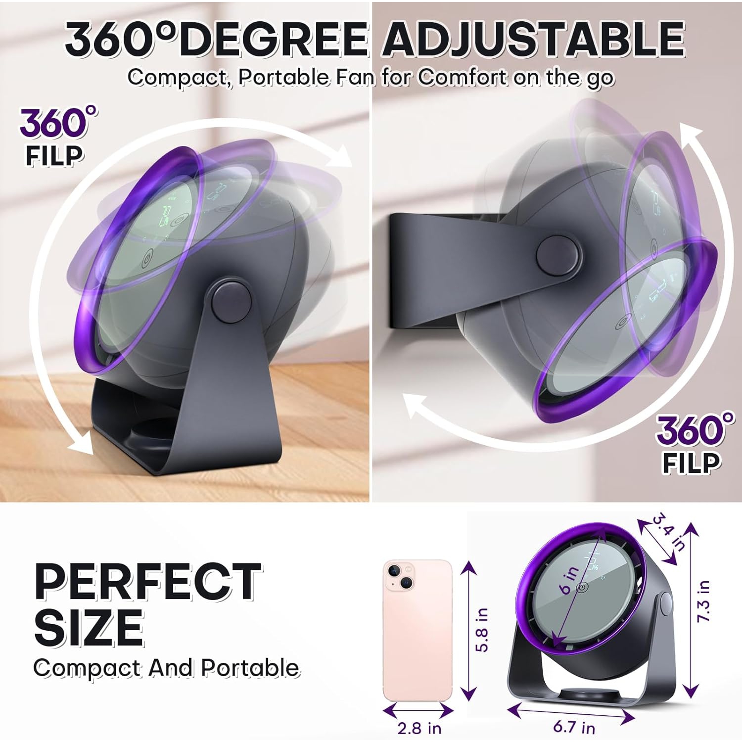 Rechargeable Desk Fan,5-Speed Strong Airflow Table Fan,Portable USB Powered Fan for Office Bedroom Kitchen Travel Camping