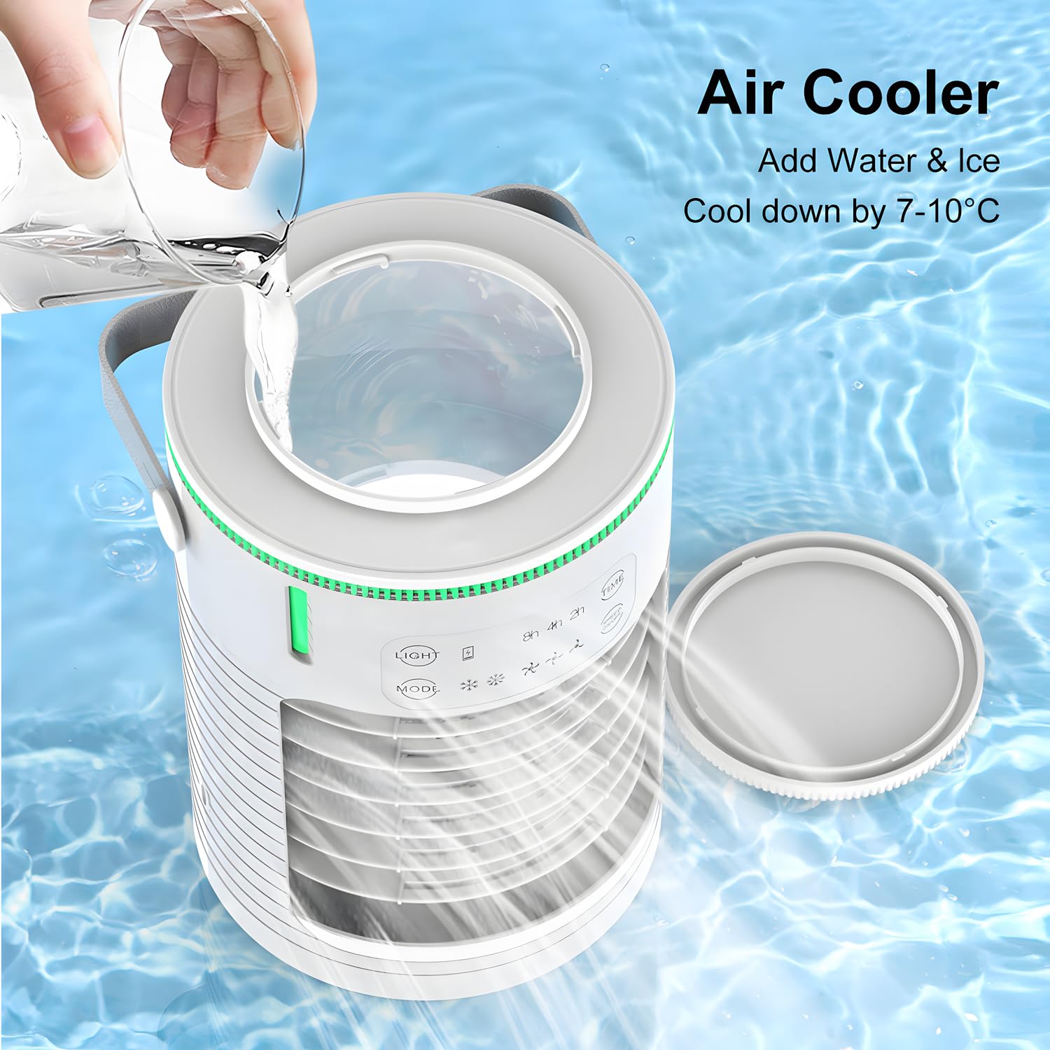 Petit ventilateur de climatiseur portatif, ventilateur de table portatif, mini ventilateur de refroidissement avec lumière d'ambiance colorée pour le