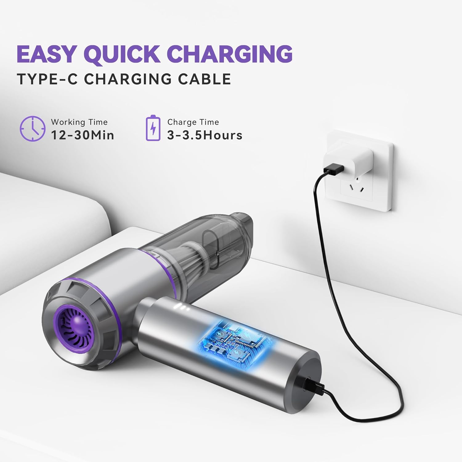 Car Vacuum Cleaner, Mini Handheld Vacuum Cleaner, Cordless Powerful Rechargeable Vacuum Cleaner for Car, Home, Office