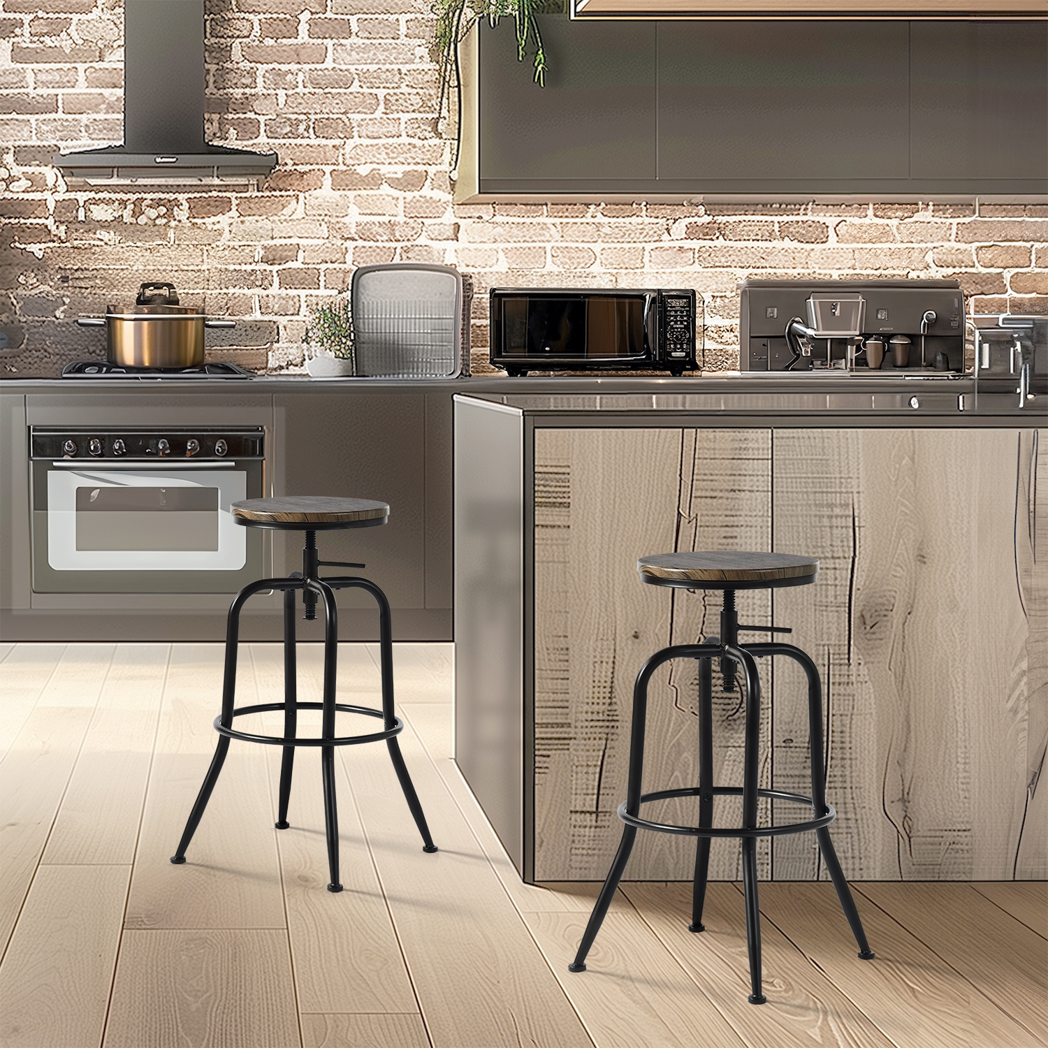 Homy Casa Set of 2 Adjustable Industrial Kitchen & Dining Room High Chairs with Wood Seat