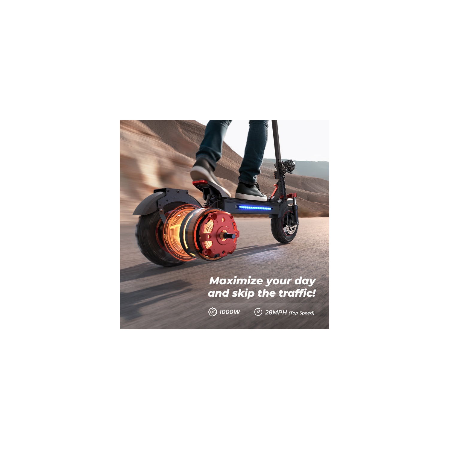 iScooter ix5s Folding Electric Scooter(1000W Motor/64KM Range/ 45KM/H Top Speed/11"Off - Road Solid Tires/Dual Suspension & Double Disc Brake/APP