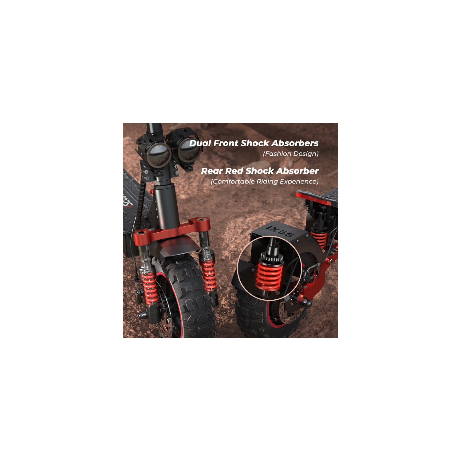 iScooter ix5s Folding Electric Scooter(1000W Motor/64KM Range/ 45KM/H Top Speed/11"Off - Road Solid Tires/Dual Suspension & Double Disc Brake/APP