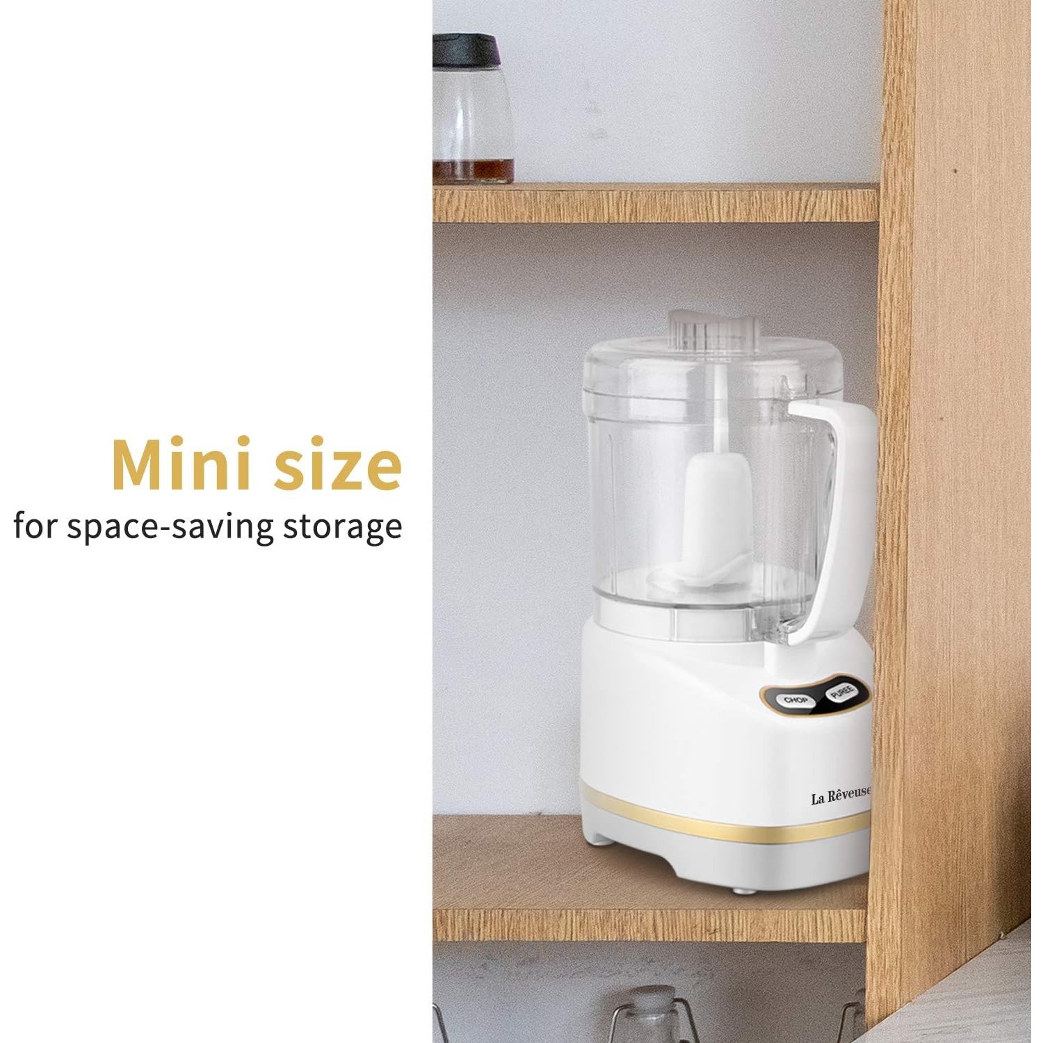 La Reveuse Mini Food Processor, 200W, 2-Cup Bowl for Chopping, Grinding & Pureeing, Metallic Grey