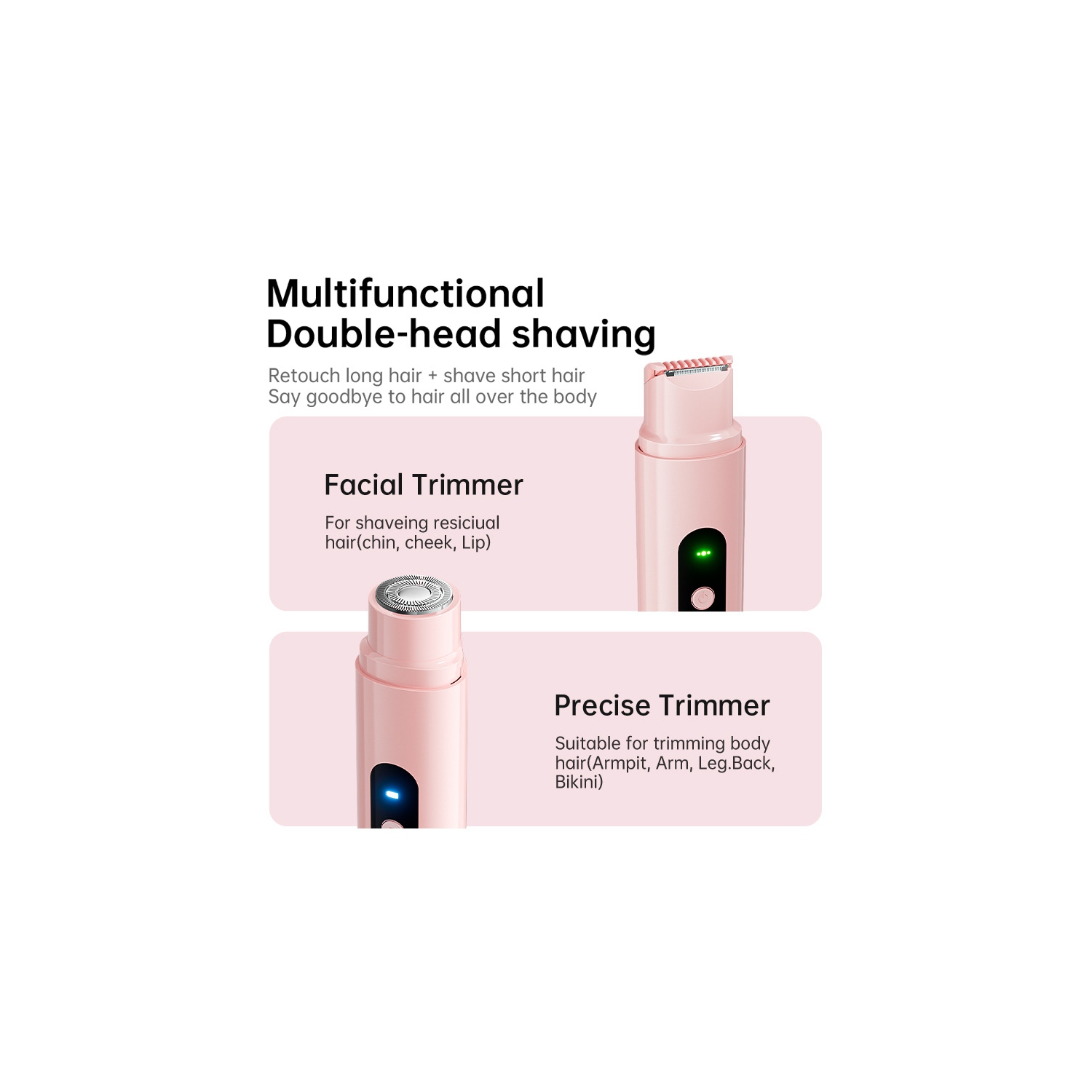 Tondeuse bikini pour femmes,Rasoirs électriques à deux têtes pour les cheveux du corps,Rasoir pour le visage à usage humide et sec,Épilateur