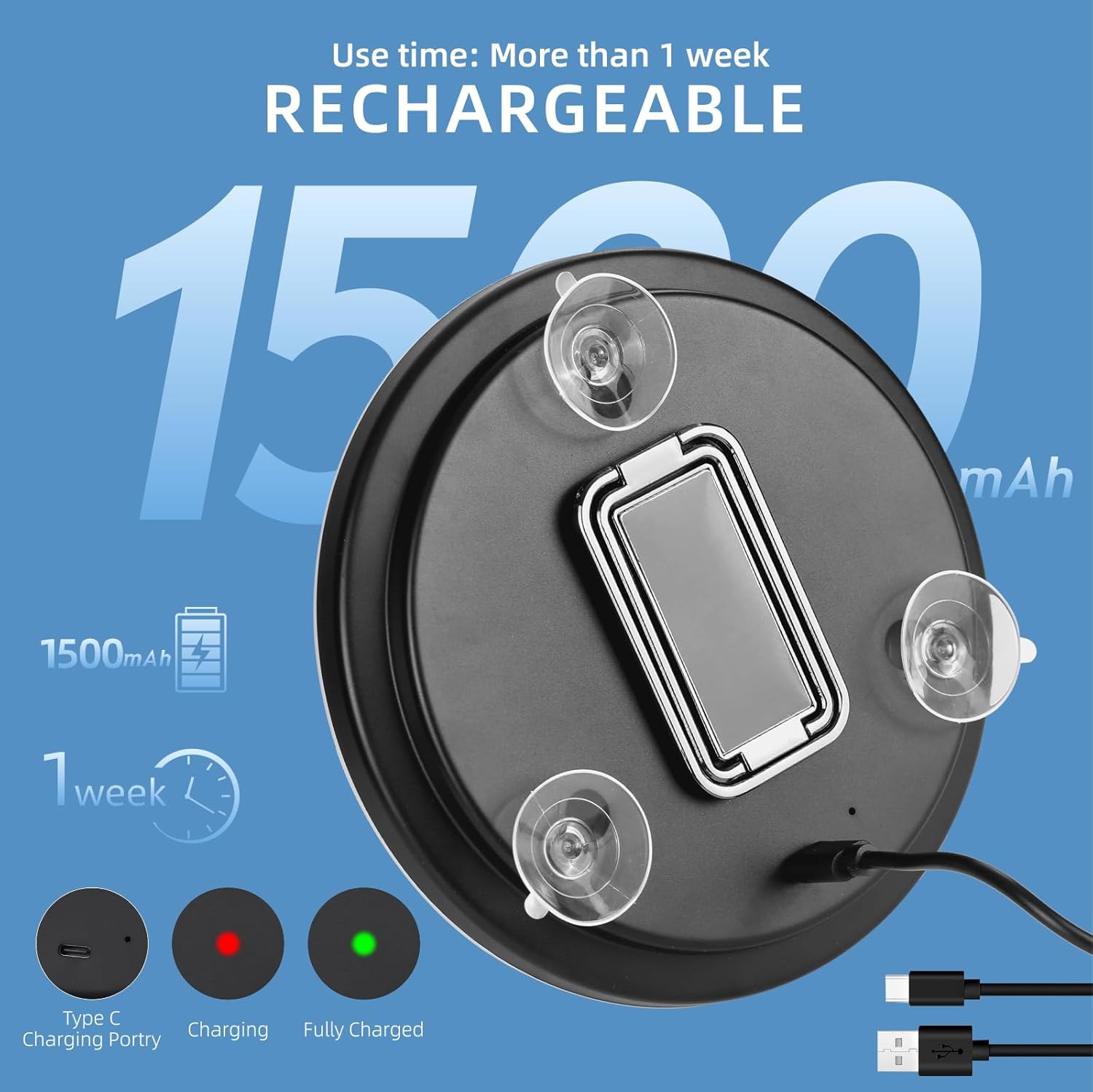 Miroir grossissant 30x avec lumière, grand miroir grossissant rechargeable de 6&nbsp;po, miroir de voyage avec support, miroir grossissant de