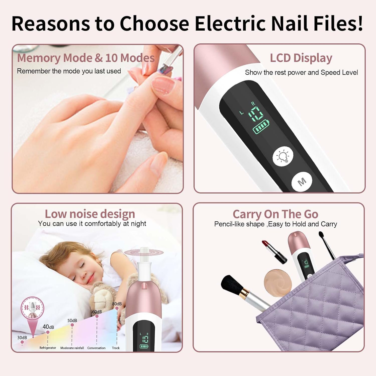 Cordless Electric Nail File Set,Home Use Manicure Pedicure Kit,Portable Nail Drill Machine,Pedicure Tools for feet,Hand Foot Care Tool for Thick Nail