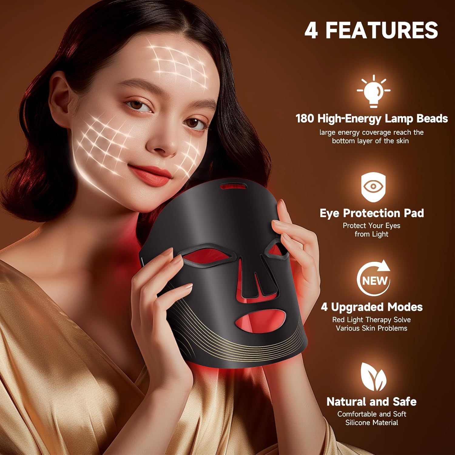 Red Light Therapy Mask for Face,4 Modes Led Face Mask Light Therapy with Timer Function,Portable Wireless Red Light Therapy Facial Mask for Home