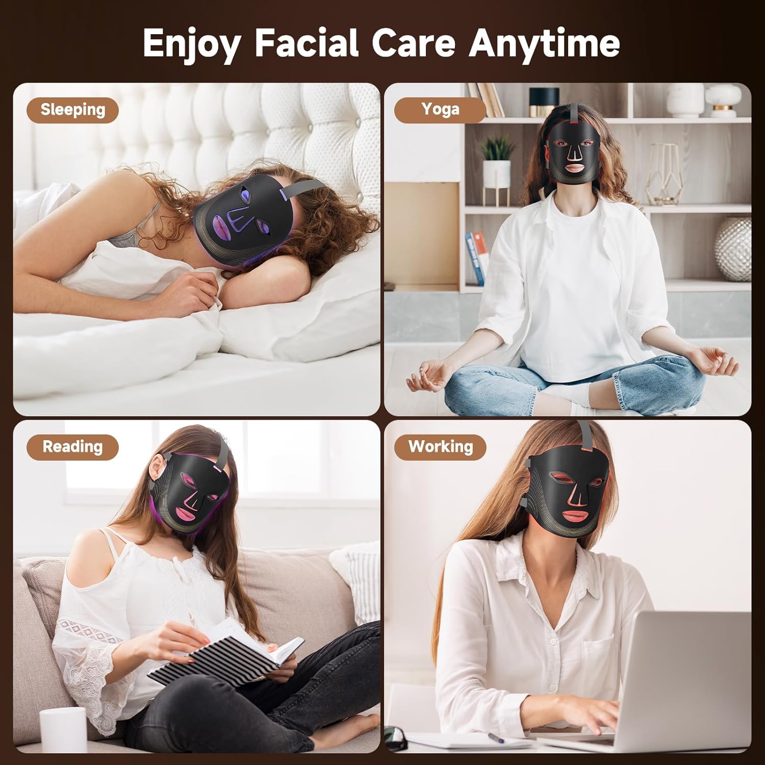 Red Light Therapy Mask for Face,4 Modes Led Face Mask Light Therapy with Timer Function,Portable Wireless Red Light Therapy Facial Mask for Home
