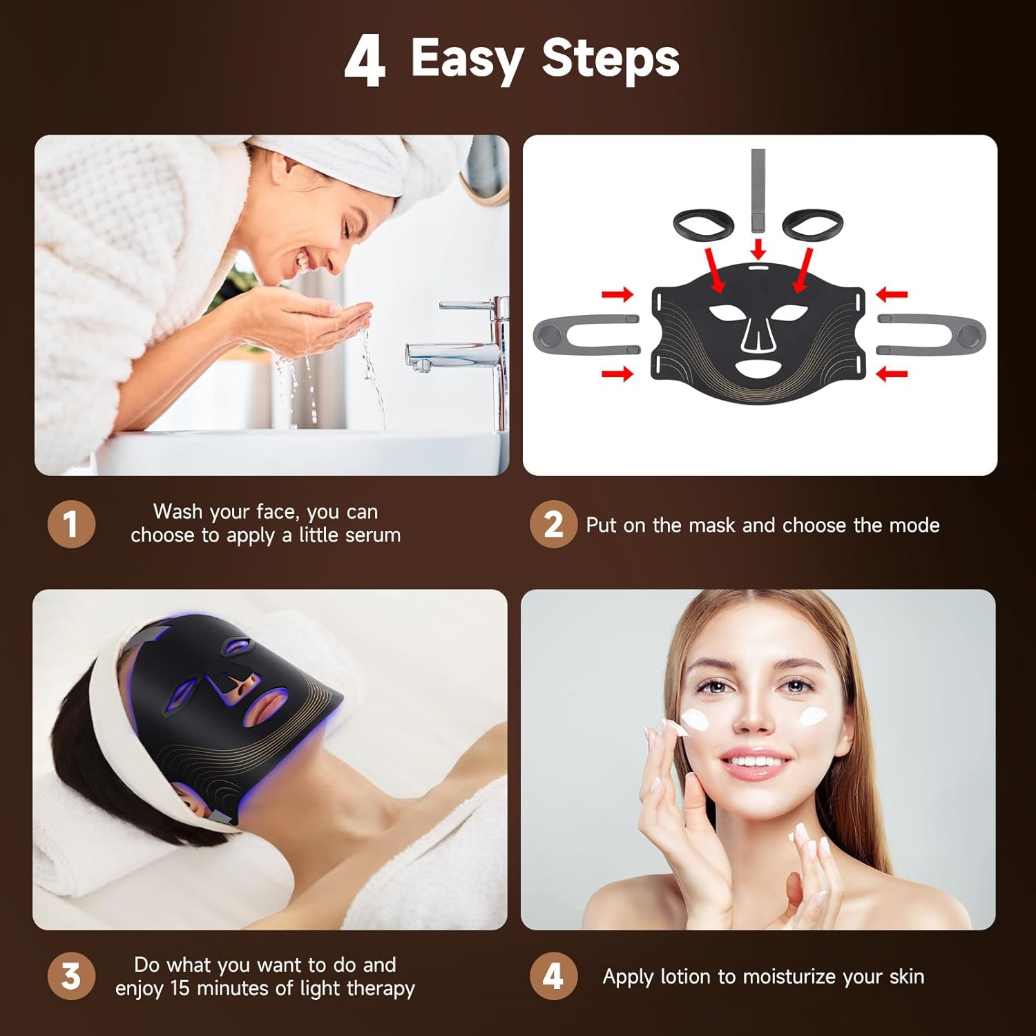 Red Light Therapy Mask for Face,4 Modes Led Face Mask Light Therapy with Timer Function,Portable Wireless Red Light Therapy Facial Mask for Home