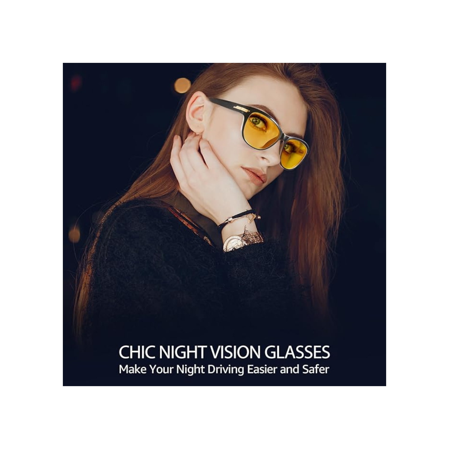 Women’s Night Vision Driving Glasses, Polarized Yellow Tint Anti Glare & Enhanced Vision Eyewear for Nighttime Driving