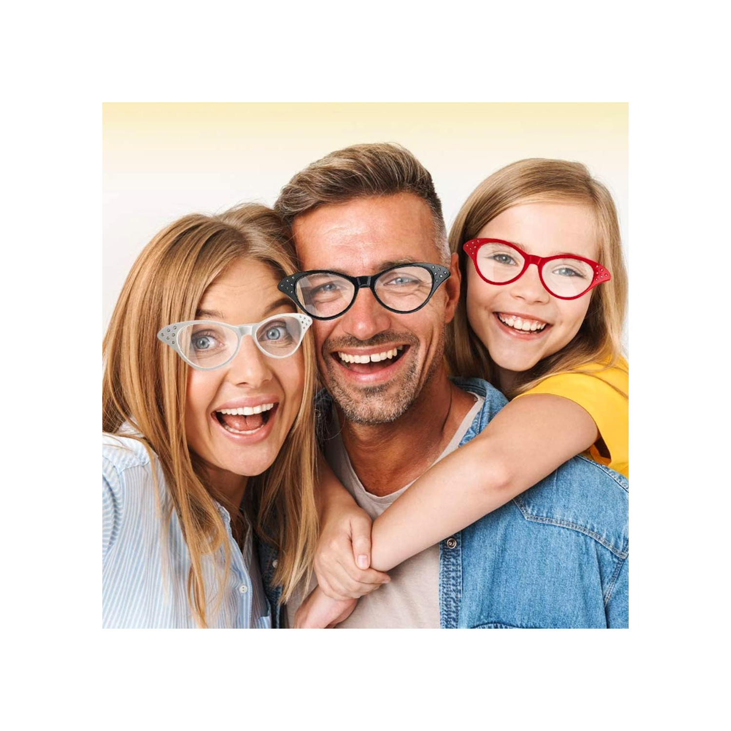 2 Pack Cat Eye Retro Costume Dress Up Hip Hop Rhinestone Glasses, Cat Eye Eyeglasses for Halloween Christmas