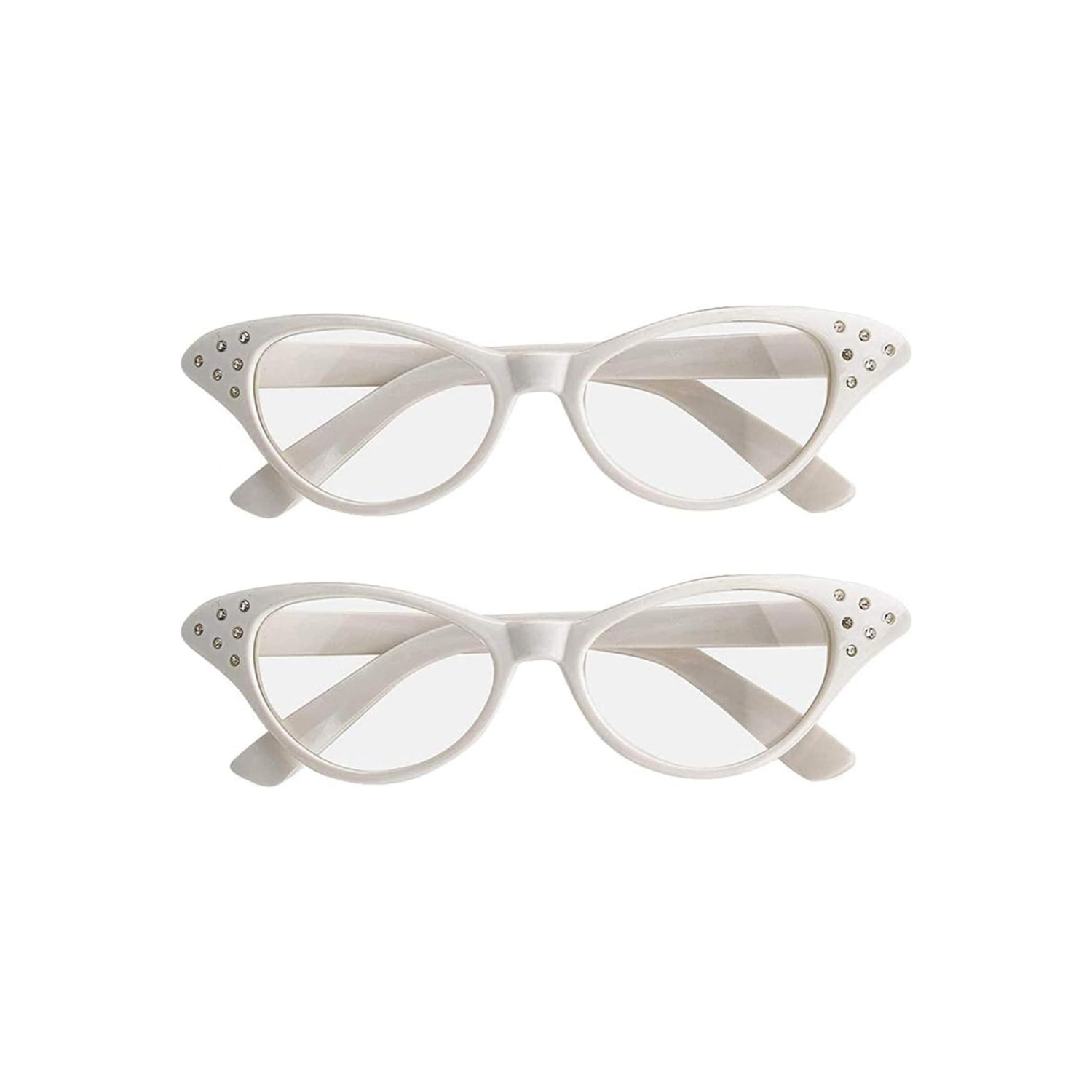 2 Pack Cat Eye Retro Costume Dress Up Hip Hop Rhinestone Glasses, Cat Eye Eyeglasses for Halloween Christmas