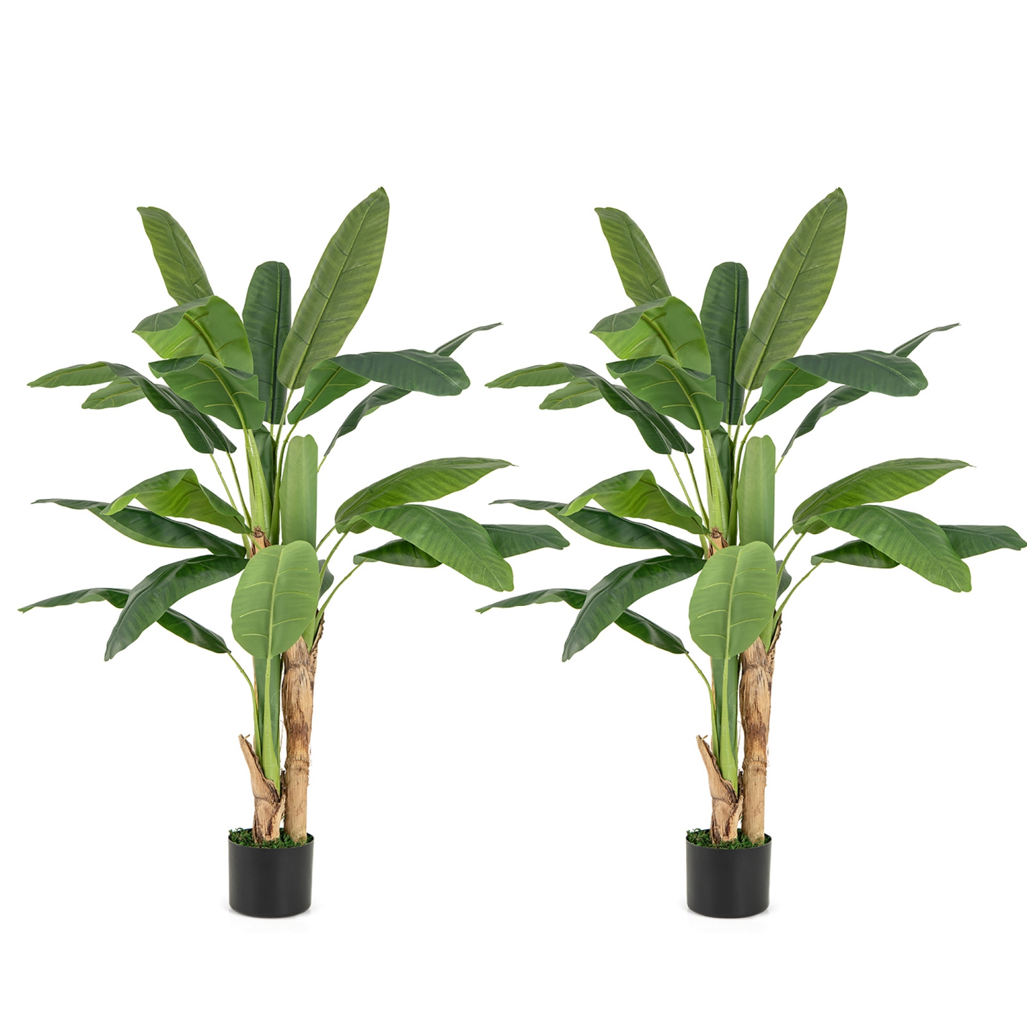 Gymax 2PCS 5.3 FT Tall Bird of Paradise Artificial Plant Large Fake Tropical Palm Tree