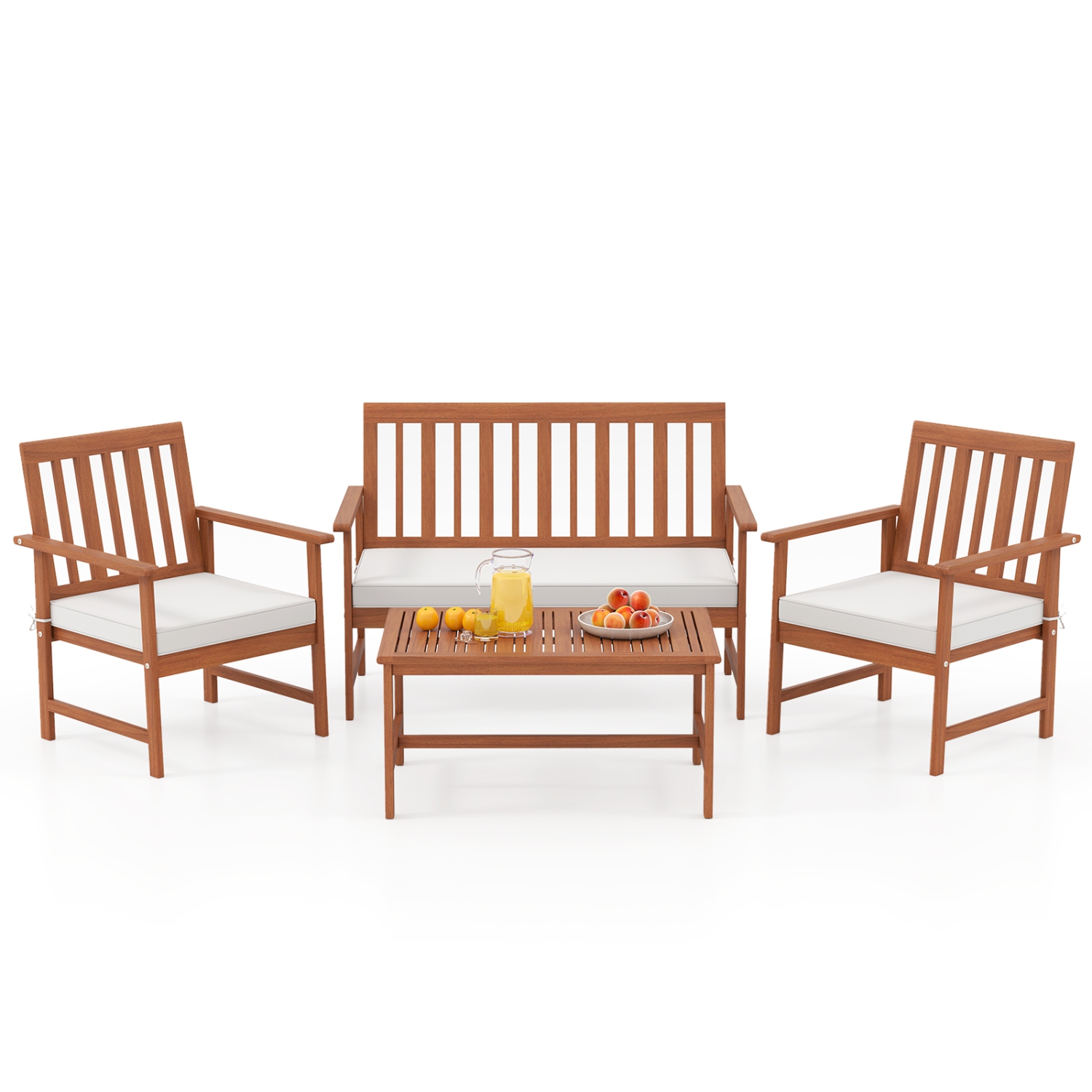 Gymax 4-Piece Acacia Wood Patio Conversation Set Outdoor Furniture Set w/ 2 Armchairs