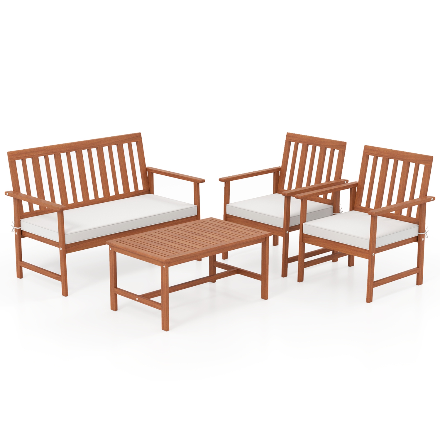 Gymax 4-Piece Acacia Wood Patio Conversation Set Outdoor Furniture Set w/ 2 Armchairs