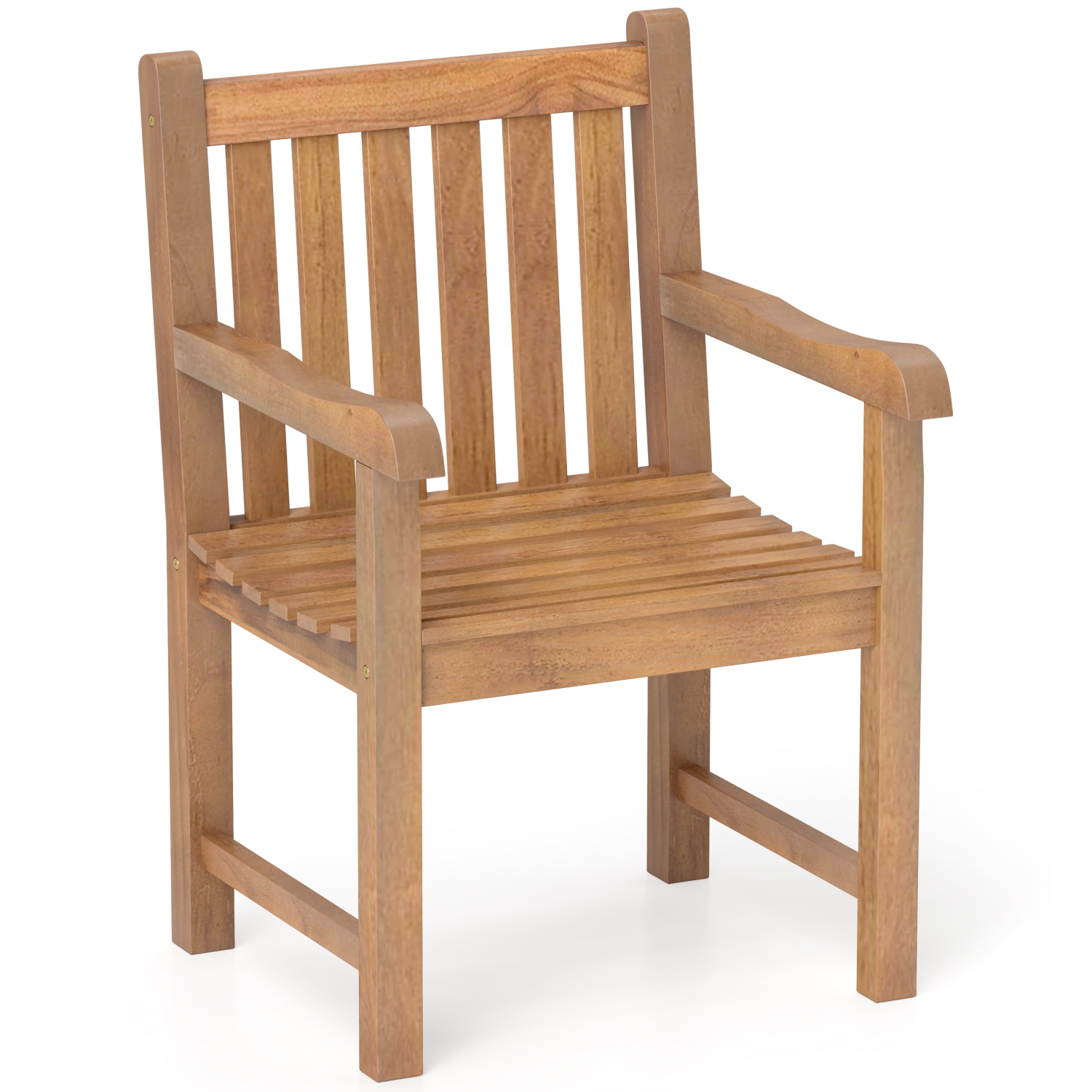 Gymax Teak Wood Patio Dining Chair Outdoor Armchair w/ Slatted Seat & Solid Legs