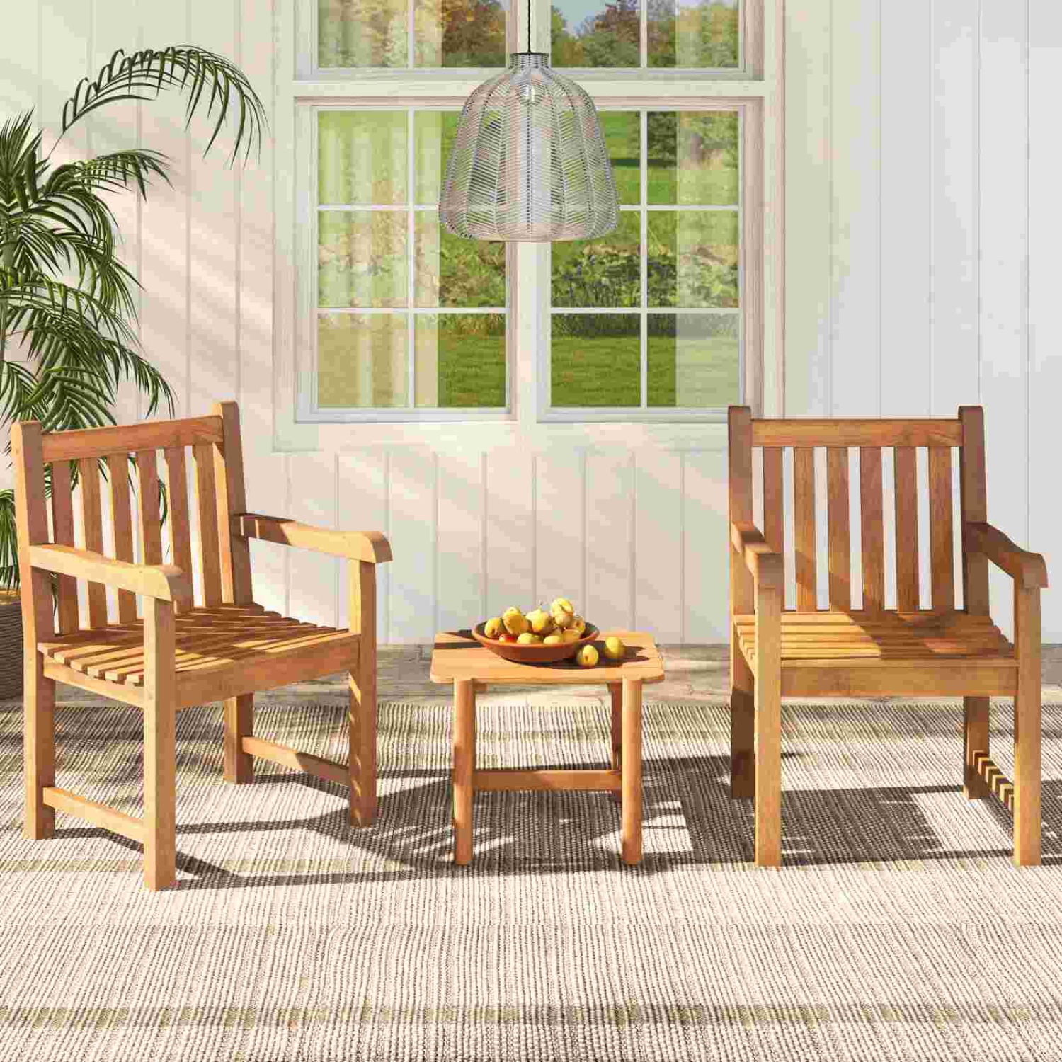Gymax Teak Wood Patio Dining Chair Outdoor Armchair w/ Slatted Seat & Solid Legs