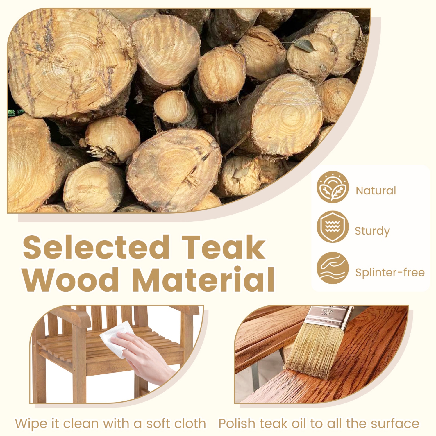 Gymax Teak Wood Patio Dining Chair Outdoor Armchair w/ Slatted Seat & Solid Legs