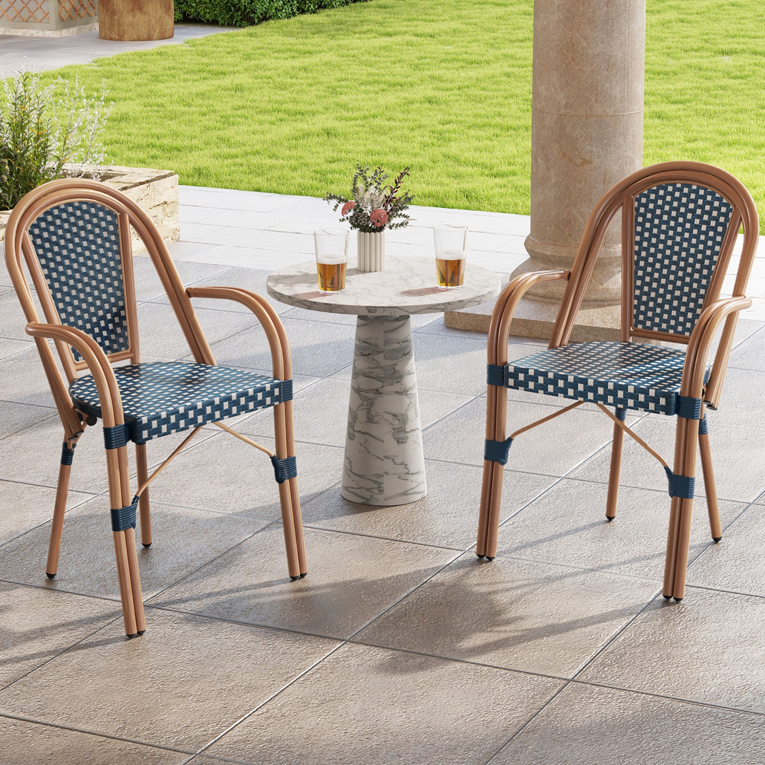 Gymax Outdoor French Bistro Chairs 4 PCS w/ Armrests Galvanized Metal Frame